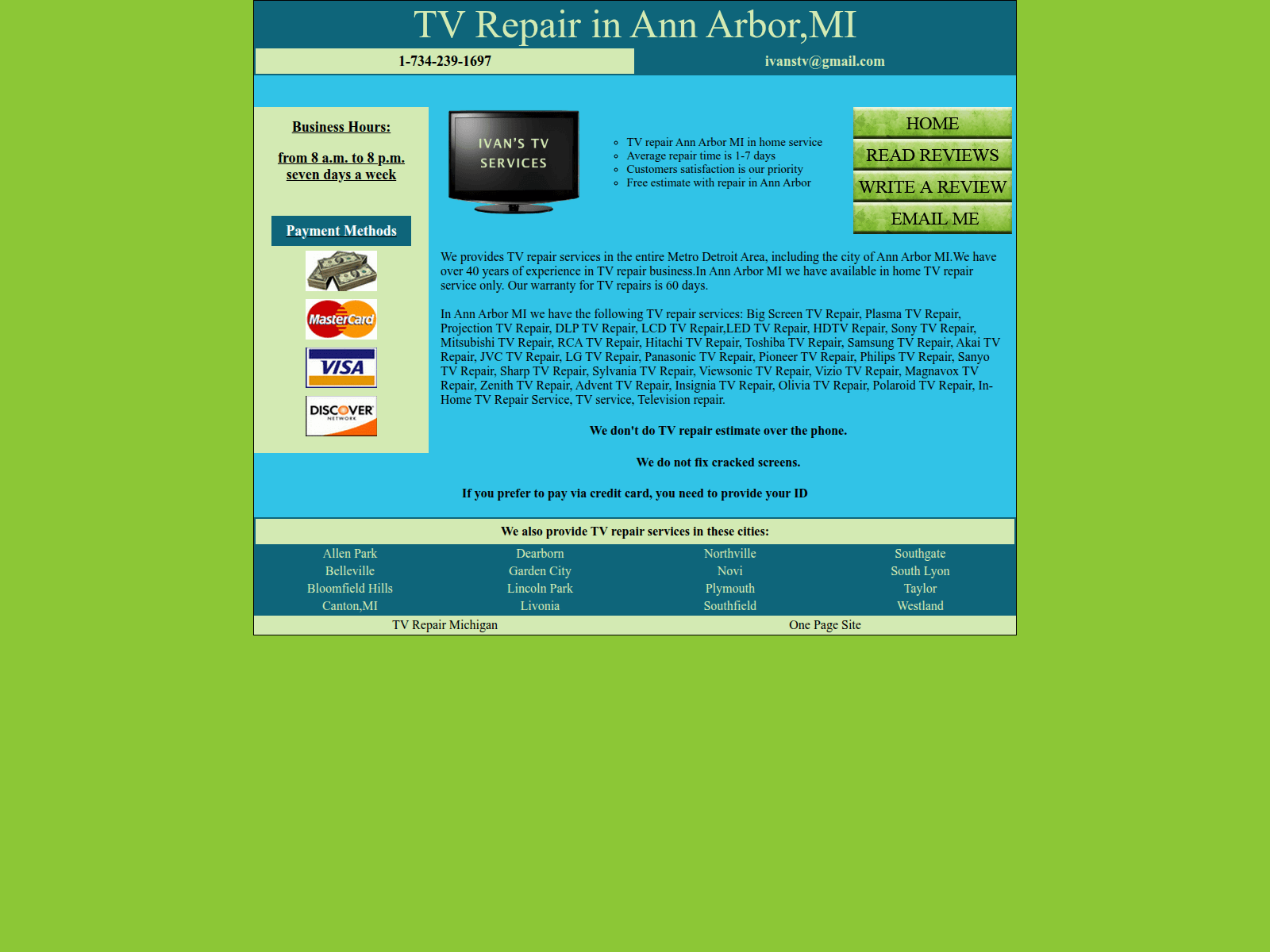 Screenshot of tvrepairannarbor.net