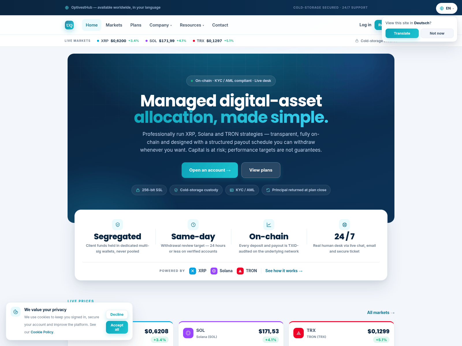 Скриншот сайта optivesthubs.com