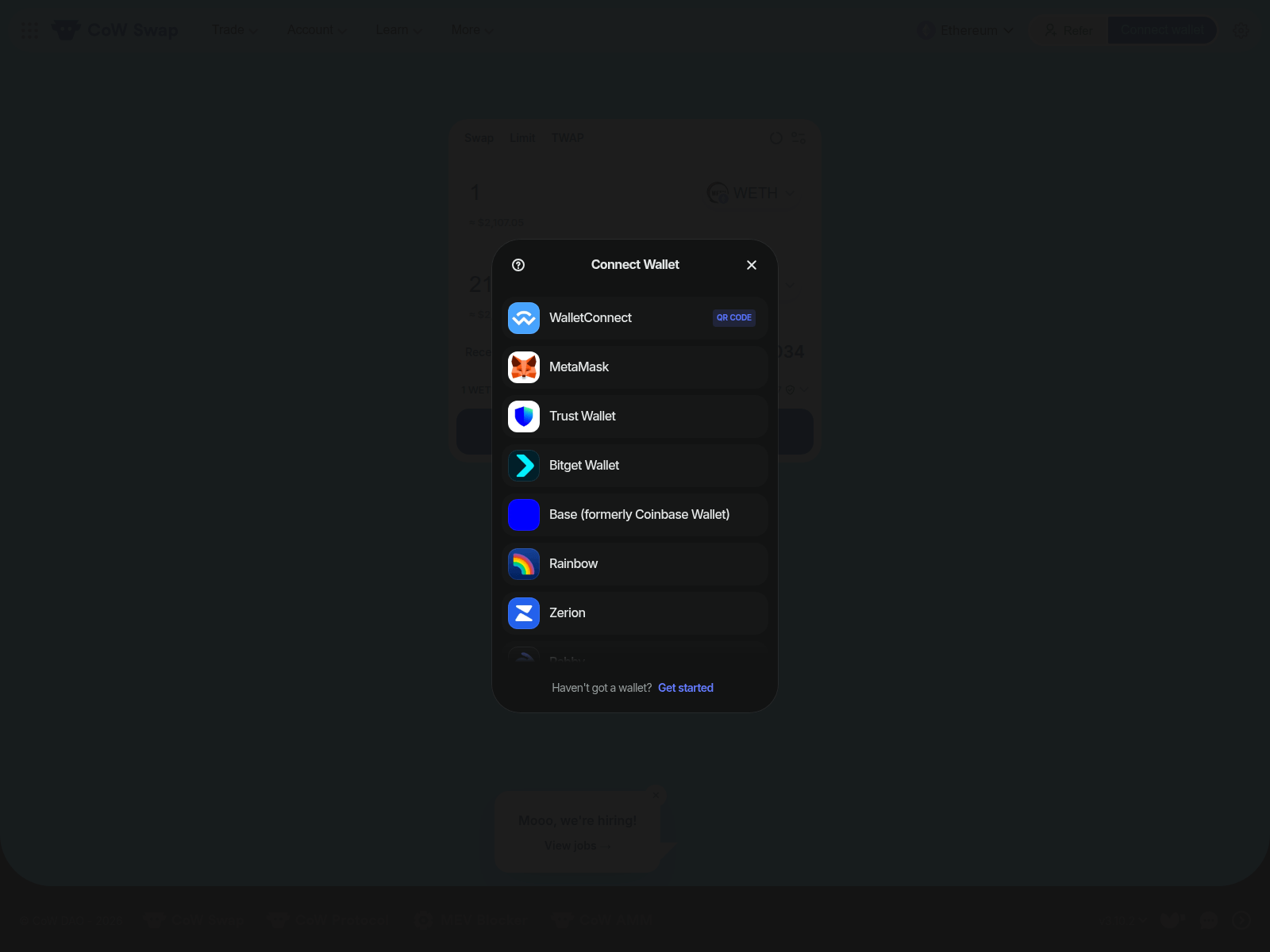 Screenshot of cow-swaps.net
