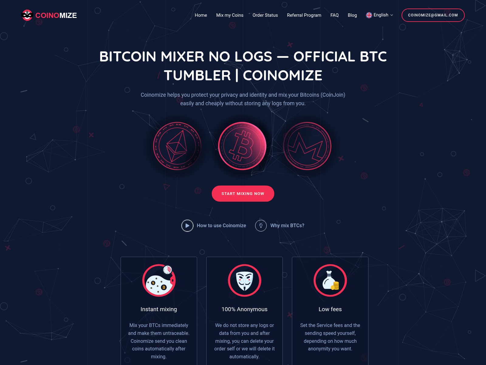 Screenshot of coinomize-mixer.com