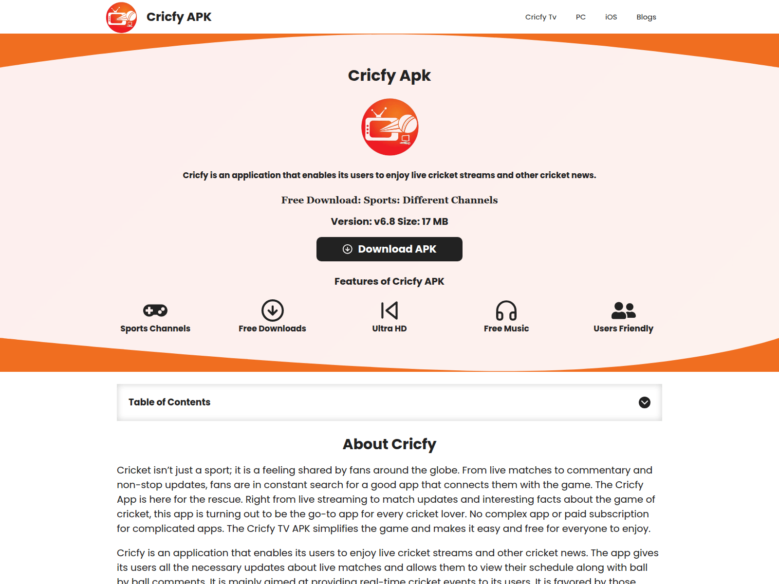 Скриншот сайта cricfysapk.com