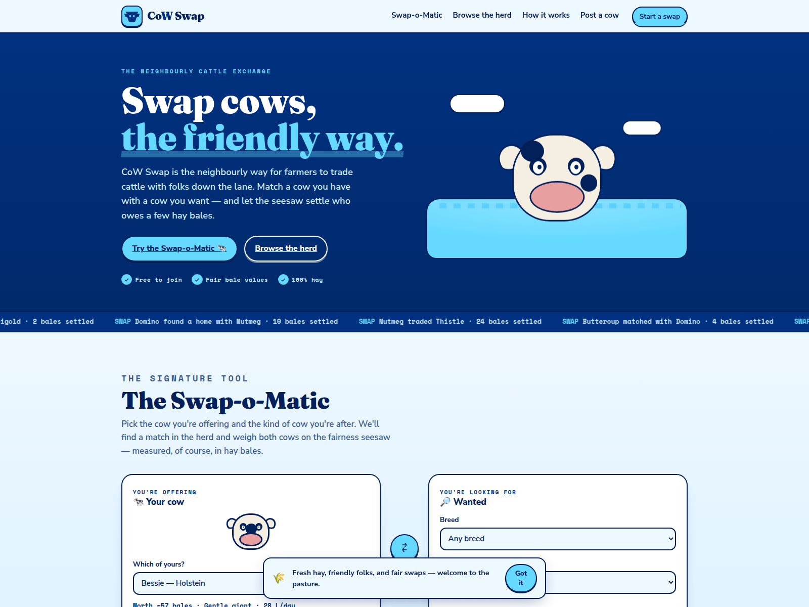 Screenshot of cowswap.farm
