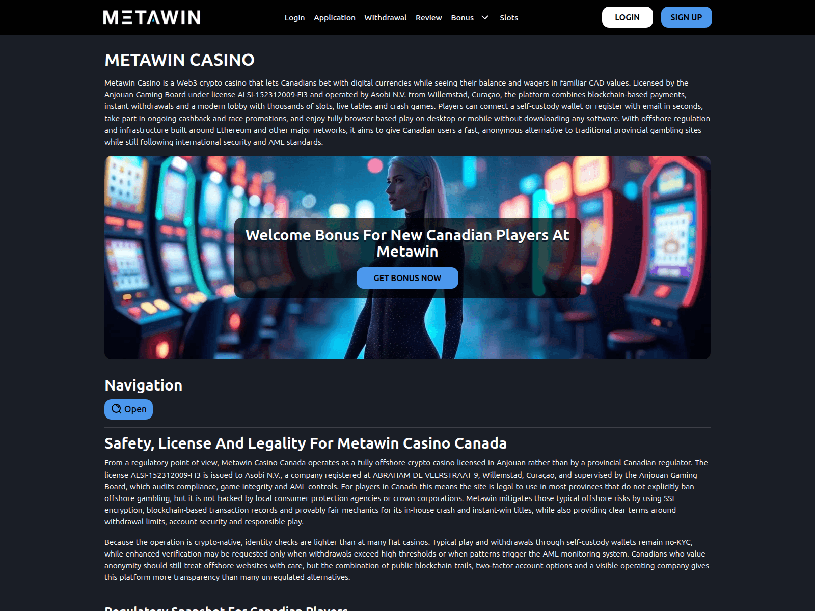 Screenshot of metawincasino.ca