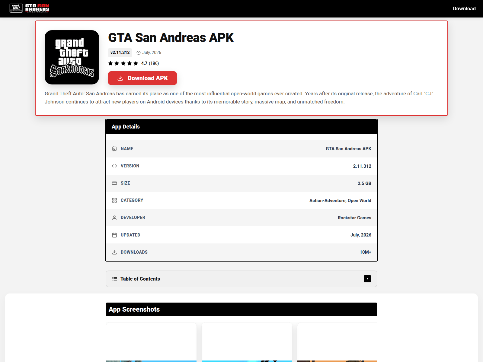 Screenshot of gtasanandreas.app