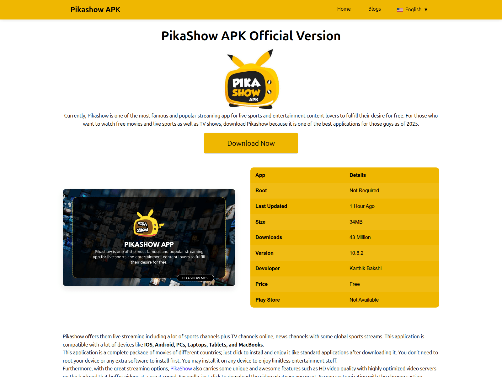 Screenshot of pikashow.mov