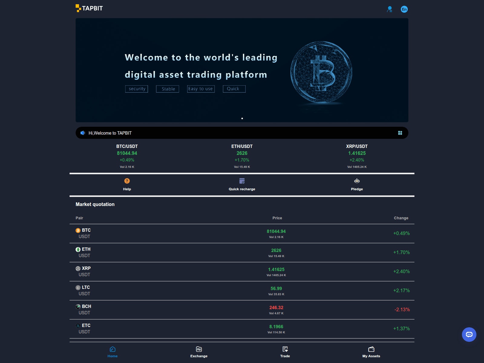 Screenshot of tapbit-web.com