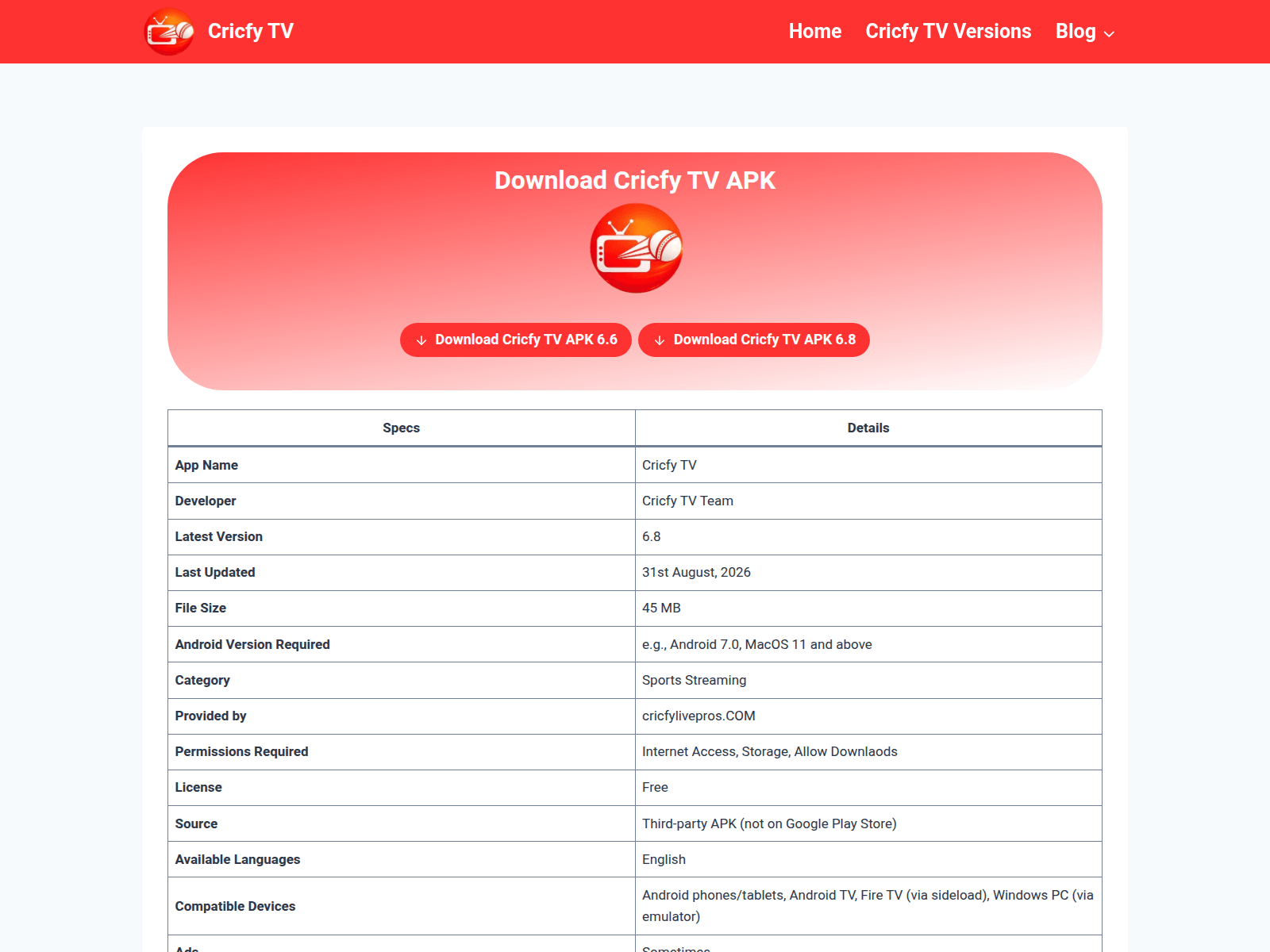 Screenshot of cricfylivepros.com