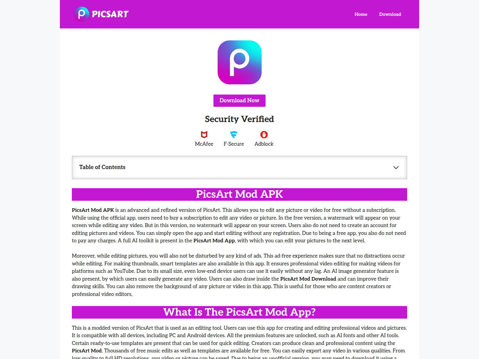Screenshot of picsartmodapk.in