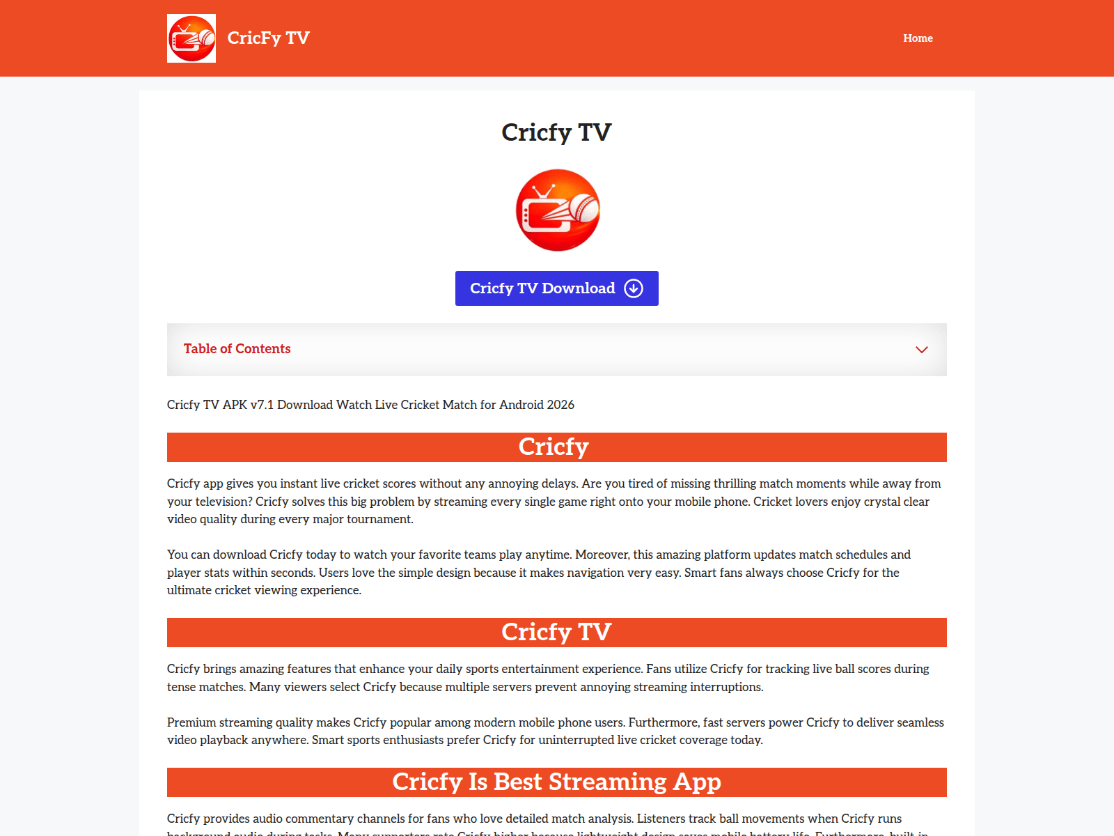 Screenshot of crickfytv.org.in