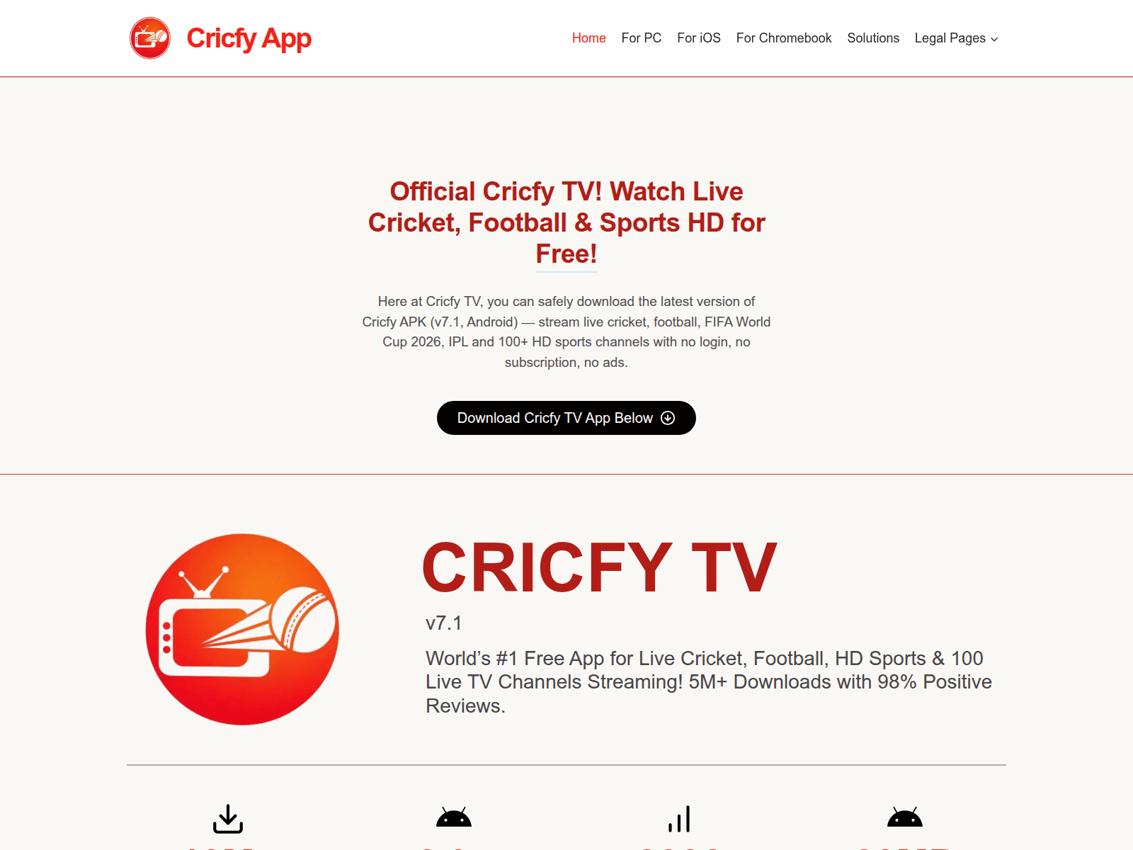 Screenshot of cricfyapp.pk