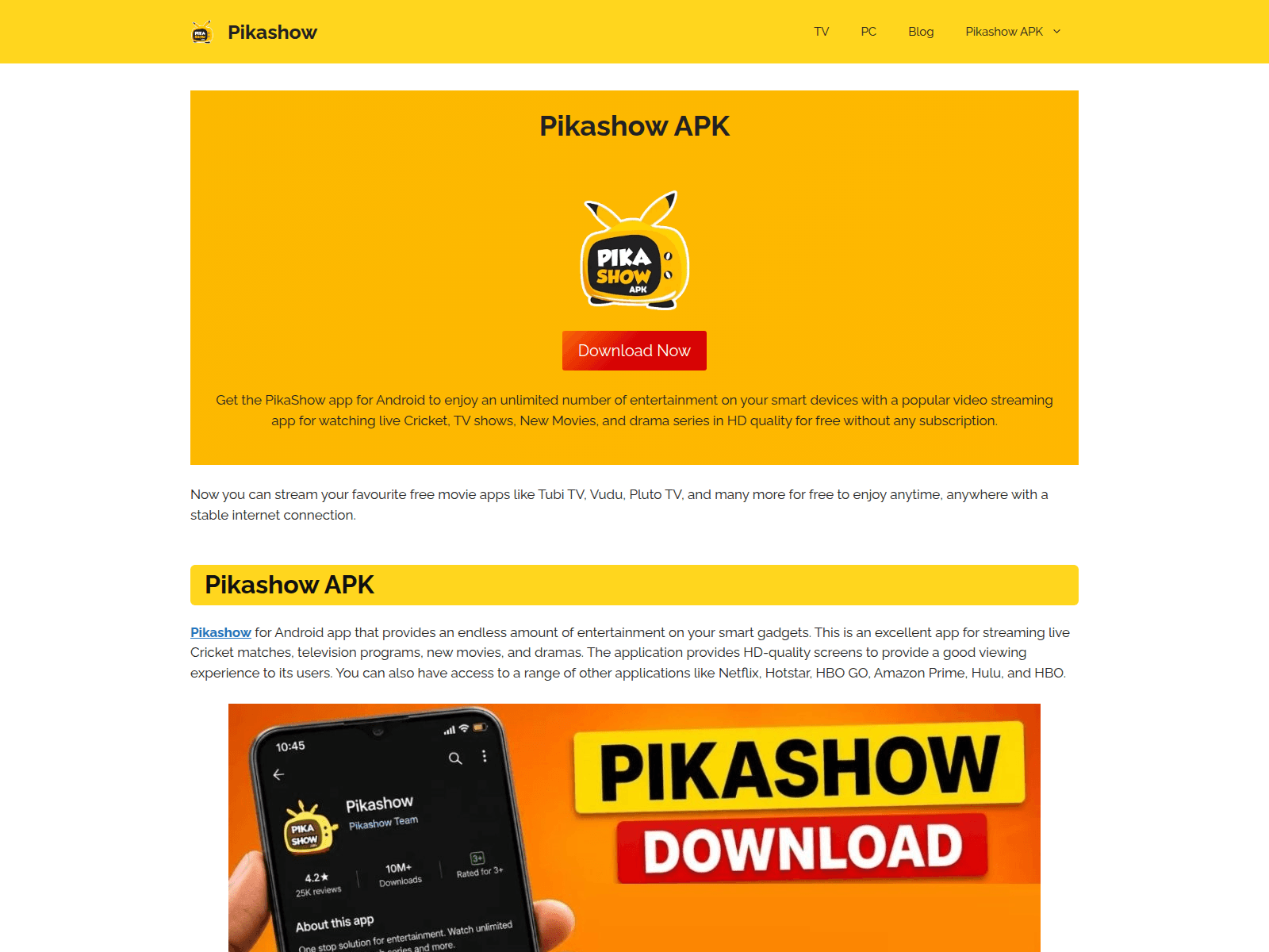 Screenshot of pikashowstv.org