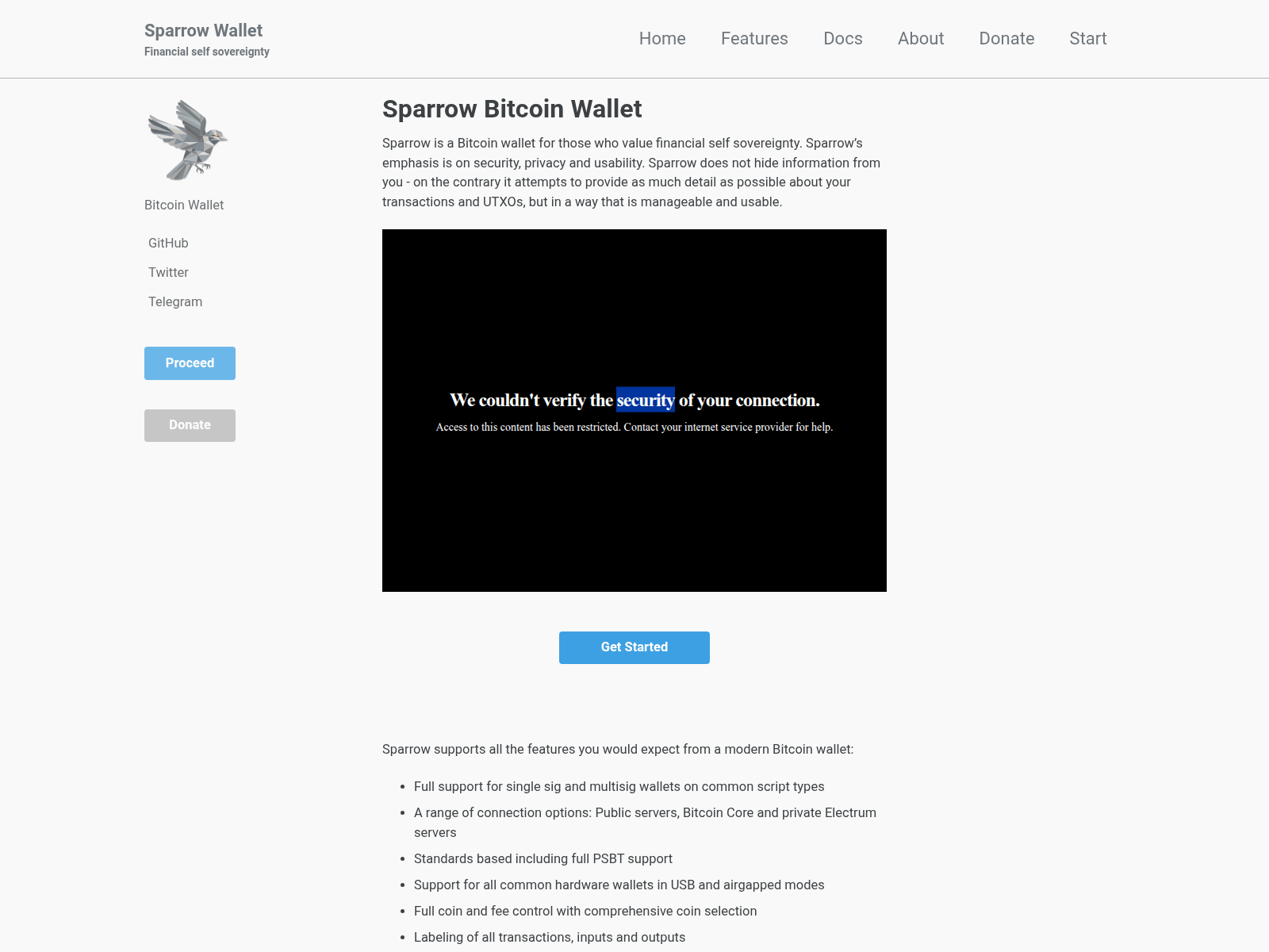 Знімок екрана sparrowwallet.co