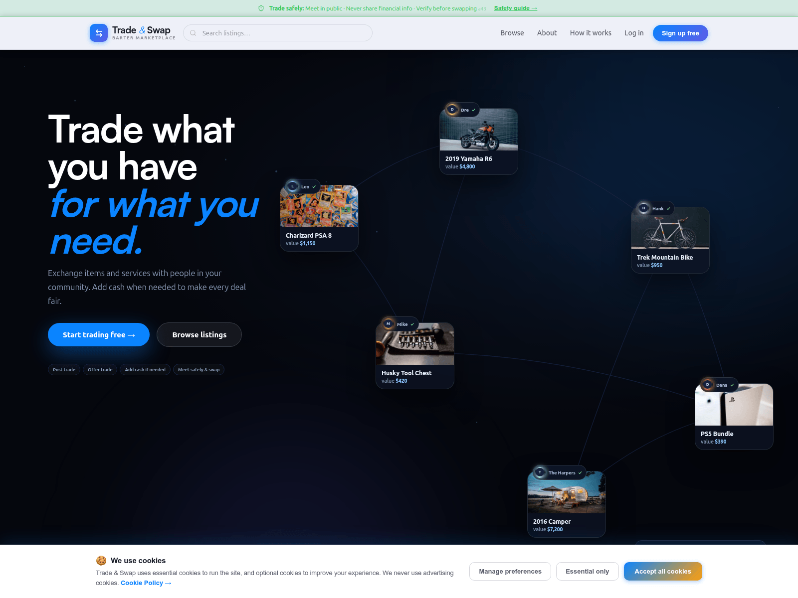 Знімок екрана tradeandswap.io