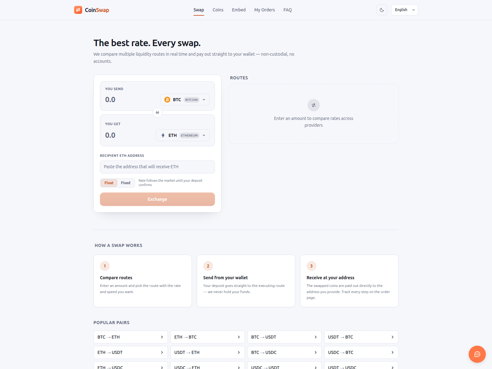 Screenshot of coinswap.now