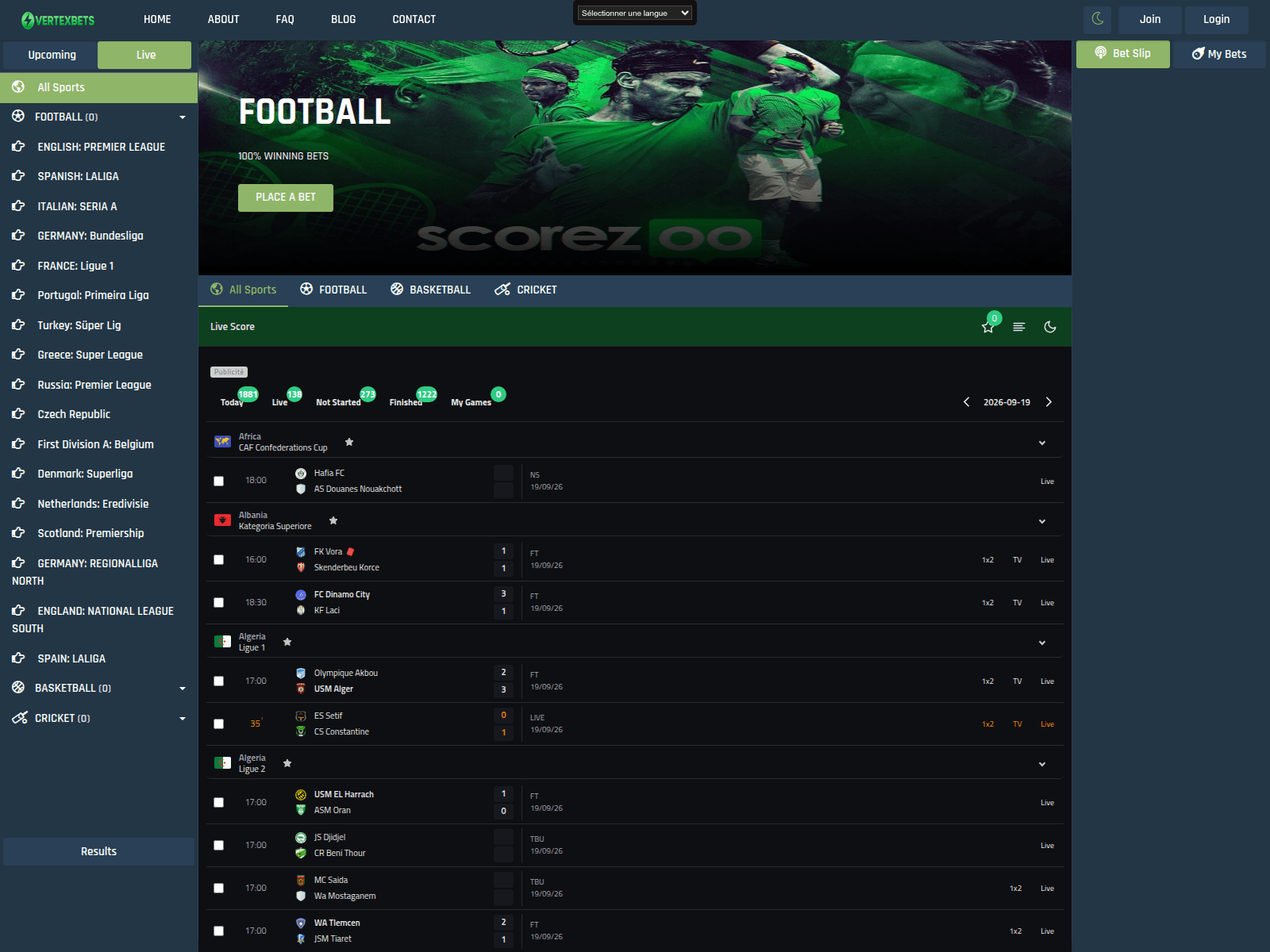 Screenshot of vertexbets.com