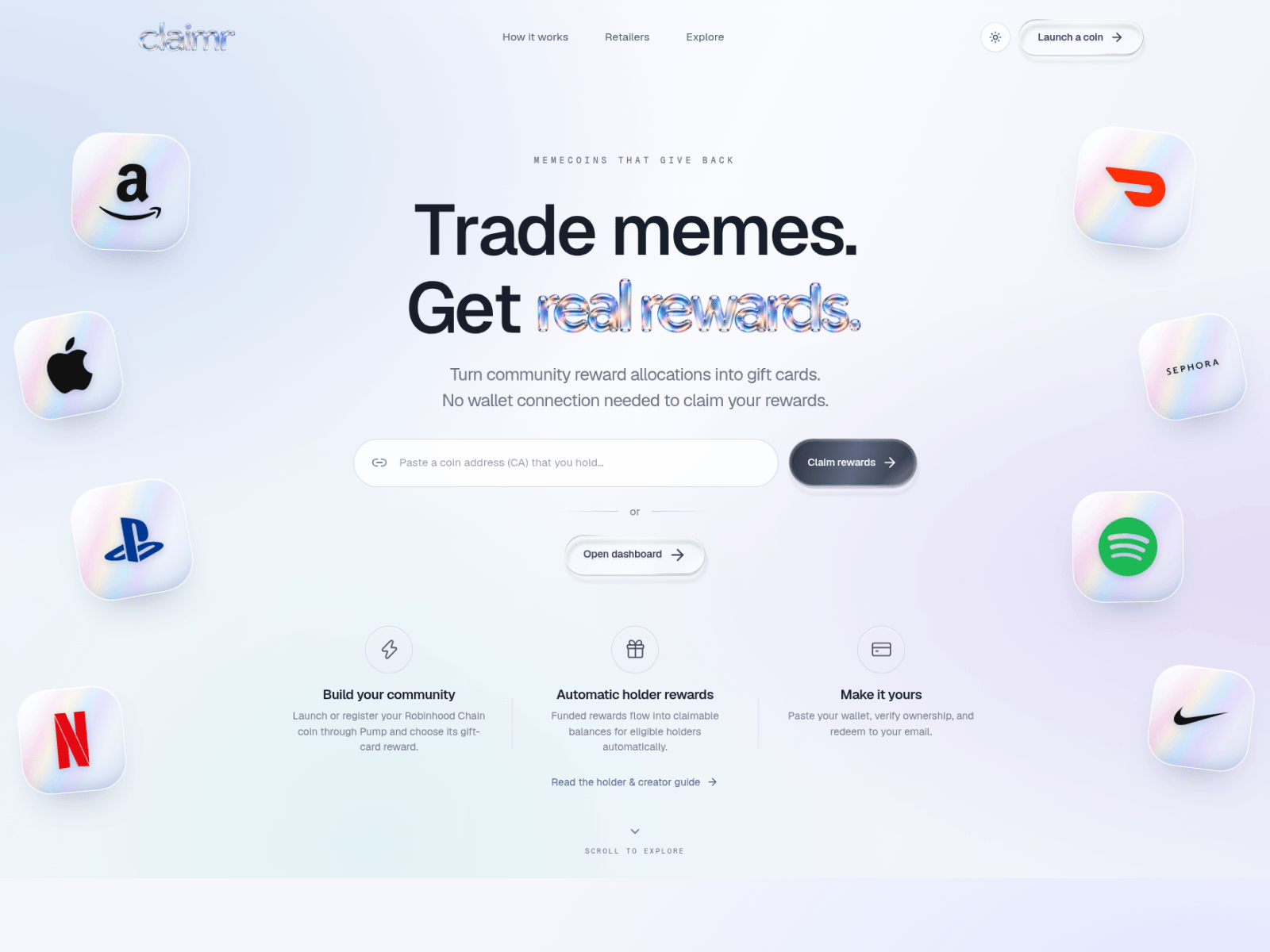 Screenshot of claimr.fun