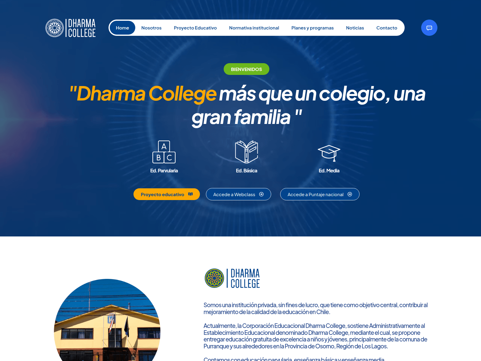 Screenshot of dharmacollege.cl