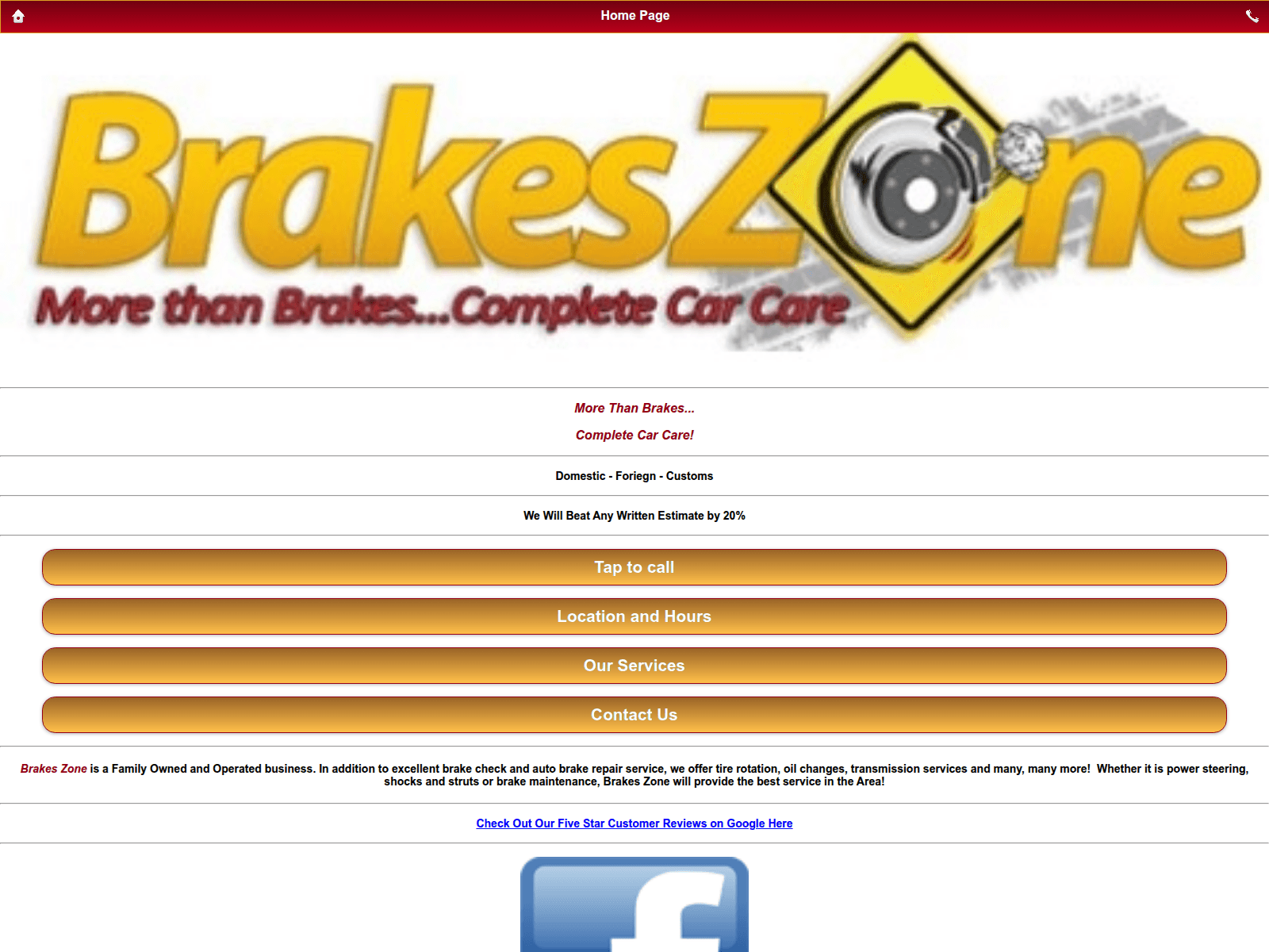 Screenshot of brakeszone.com