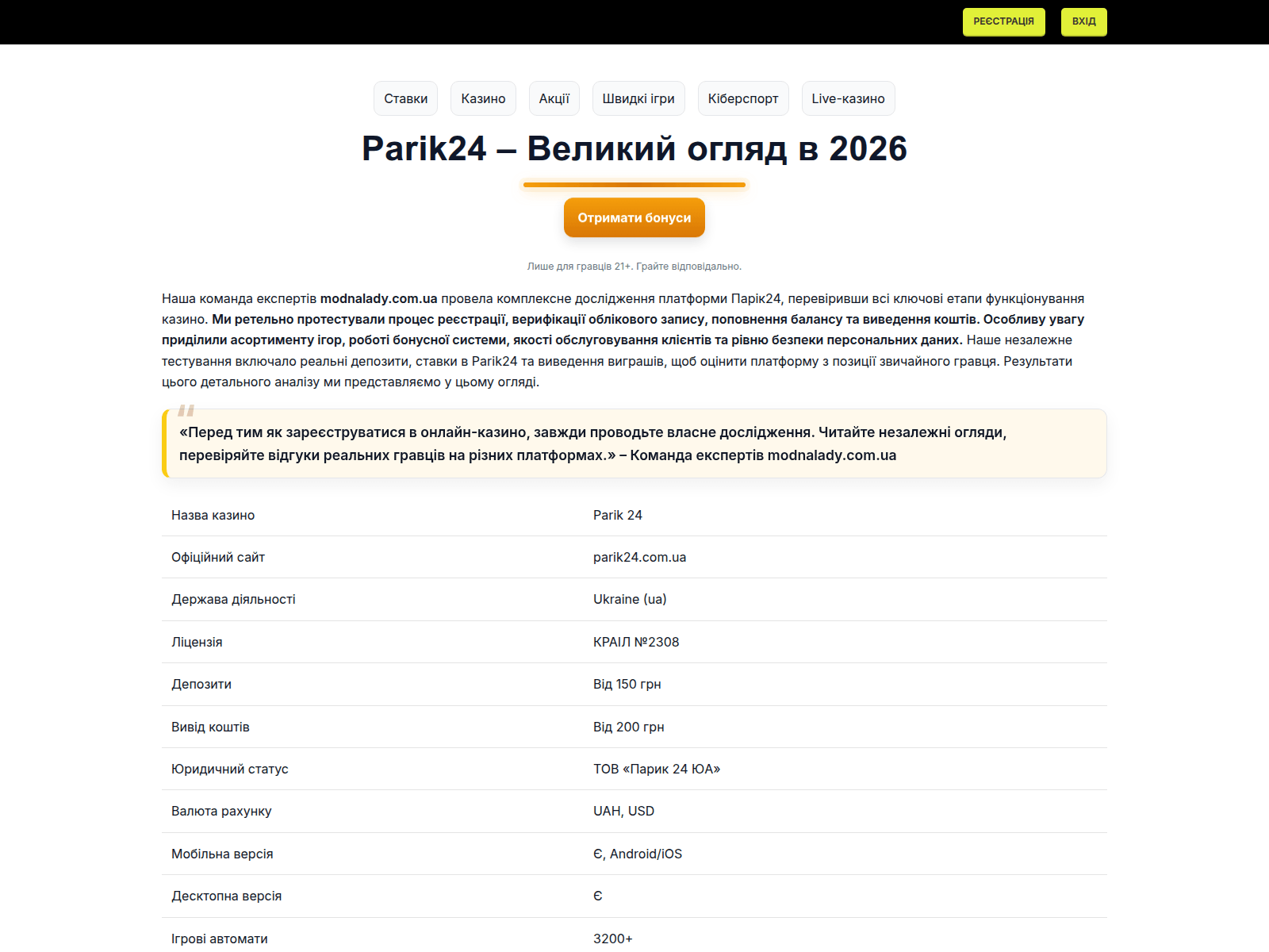 Screenshot of parik24.modnalady.com.ua