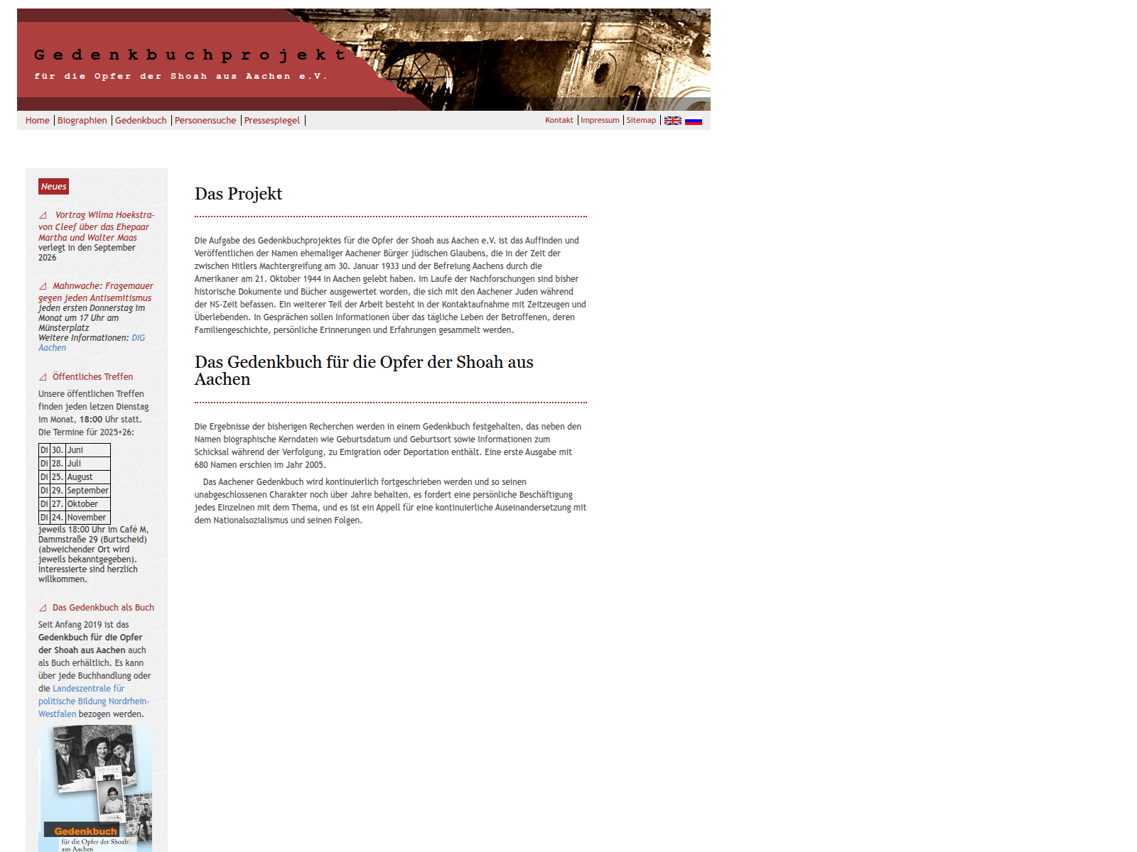 Screenshot of gedenkbuchprojekt.de