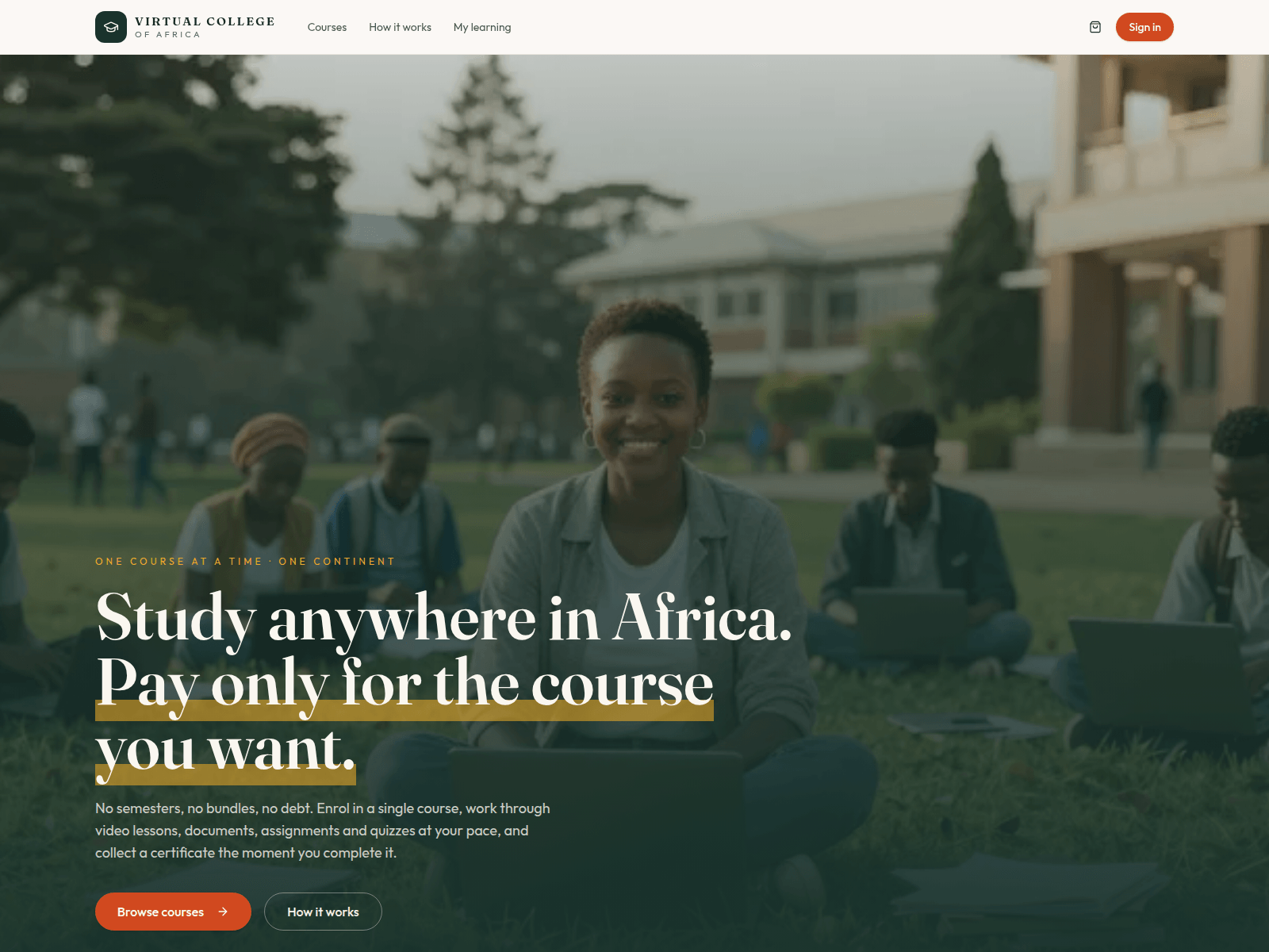 Screenshot of virtualcollege.africa