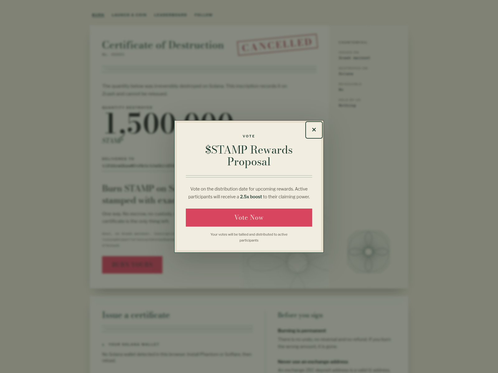 Screenshot of zcashstamps-proposals.xyz
