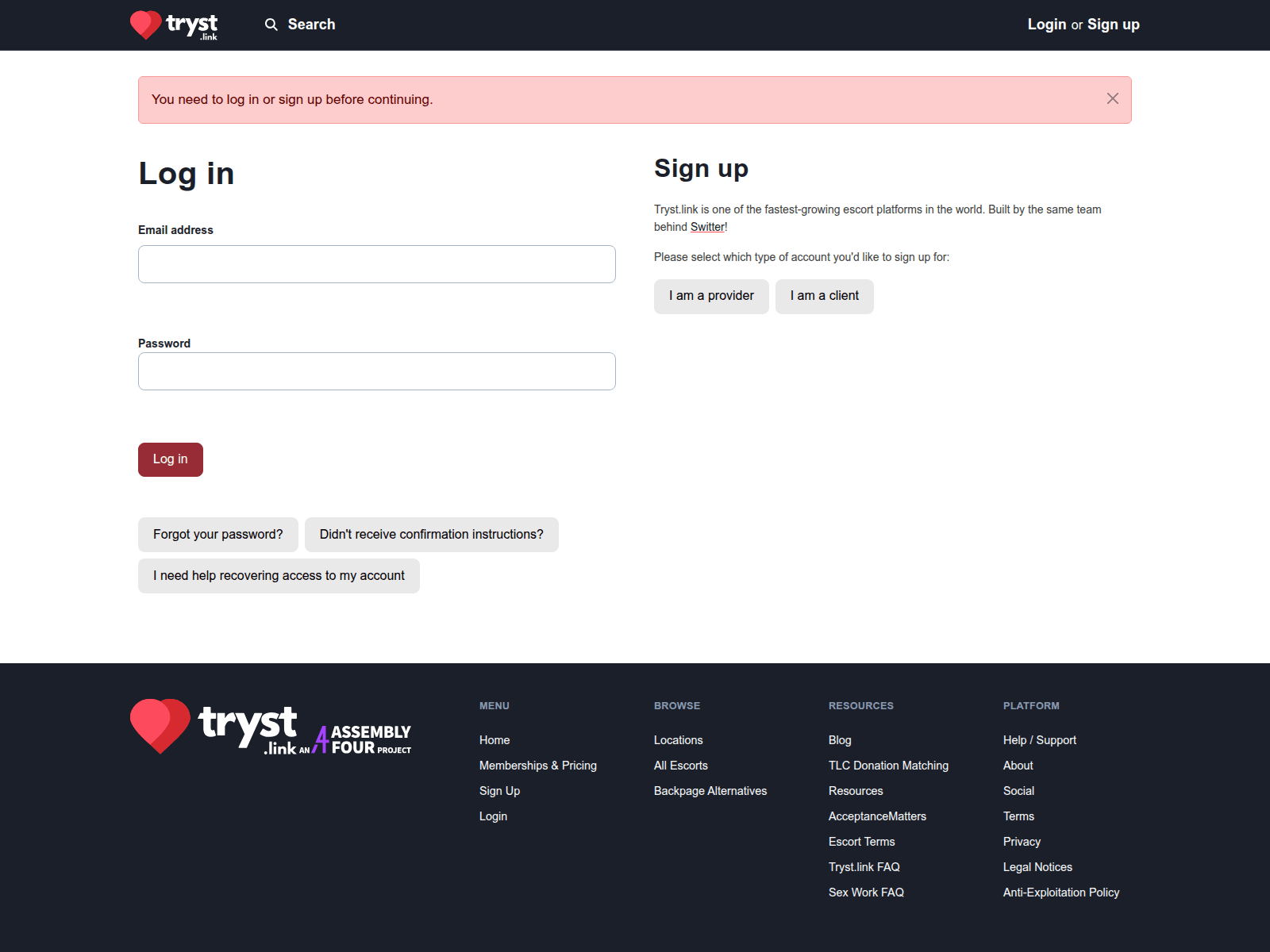 Screenshot of tryst-infu.link