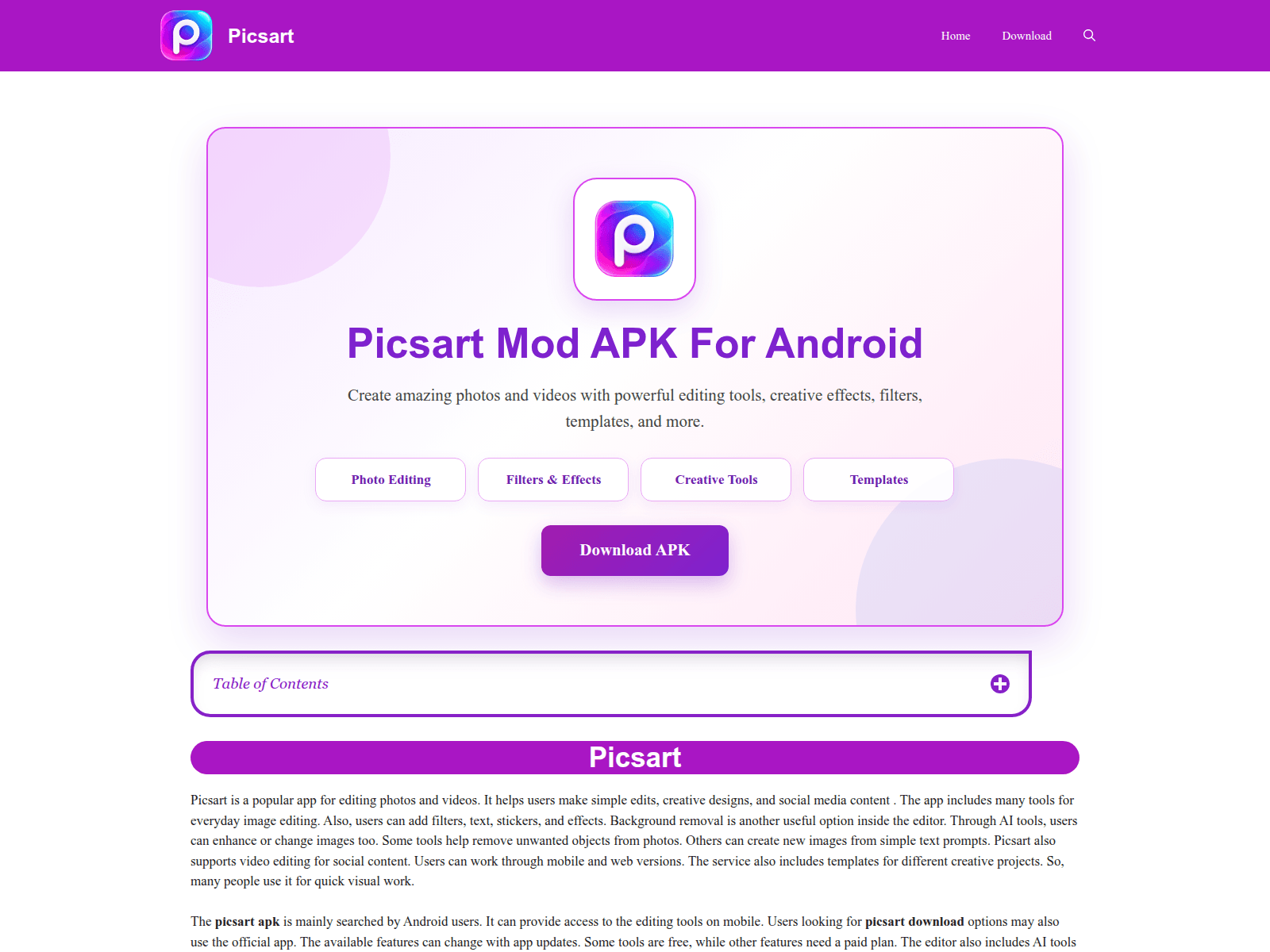Screenshot of picsart-modapk.in