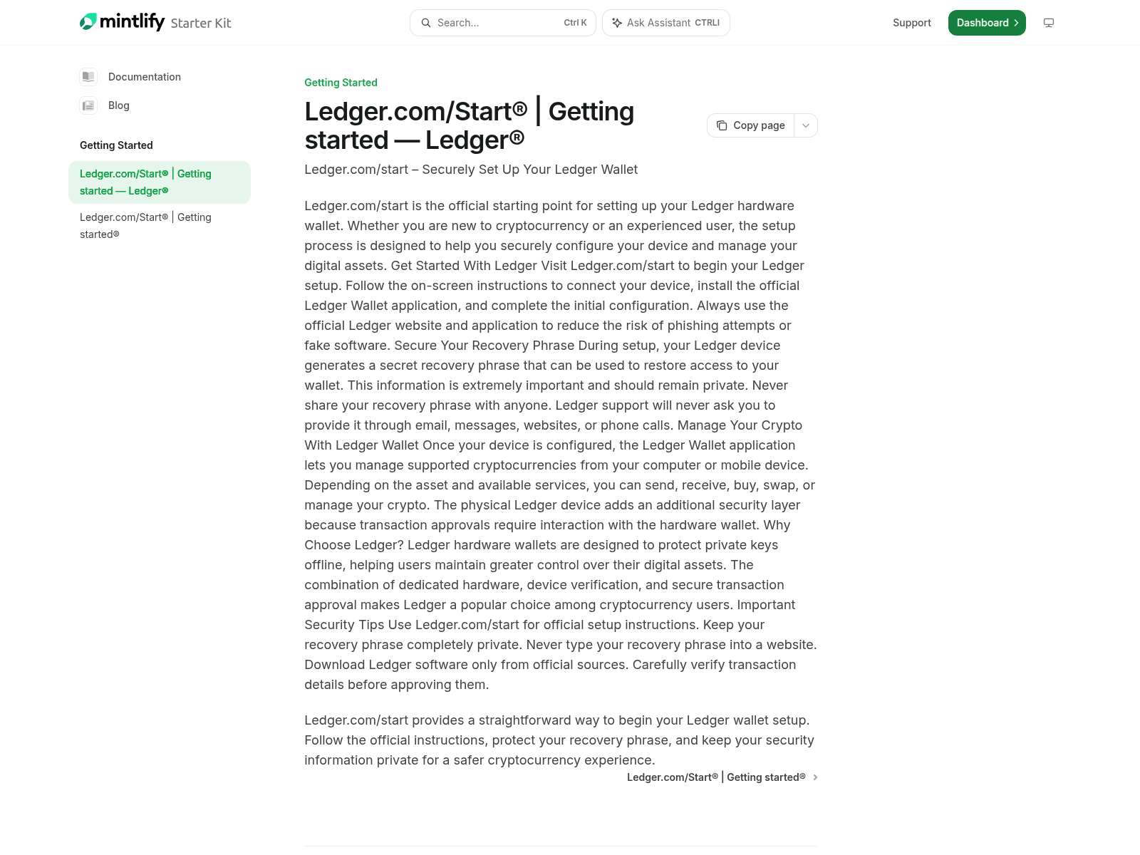 Screenshot of ledger-start.mintlify.site