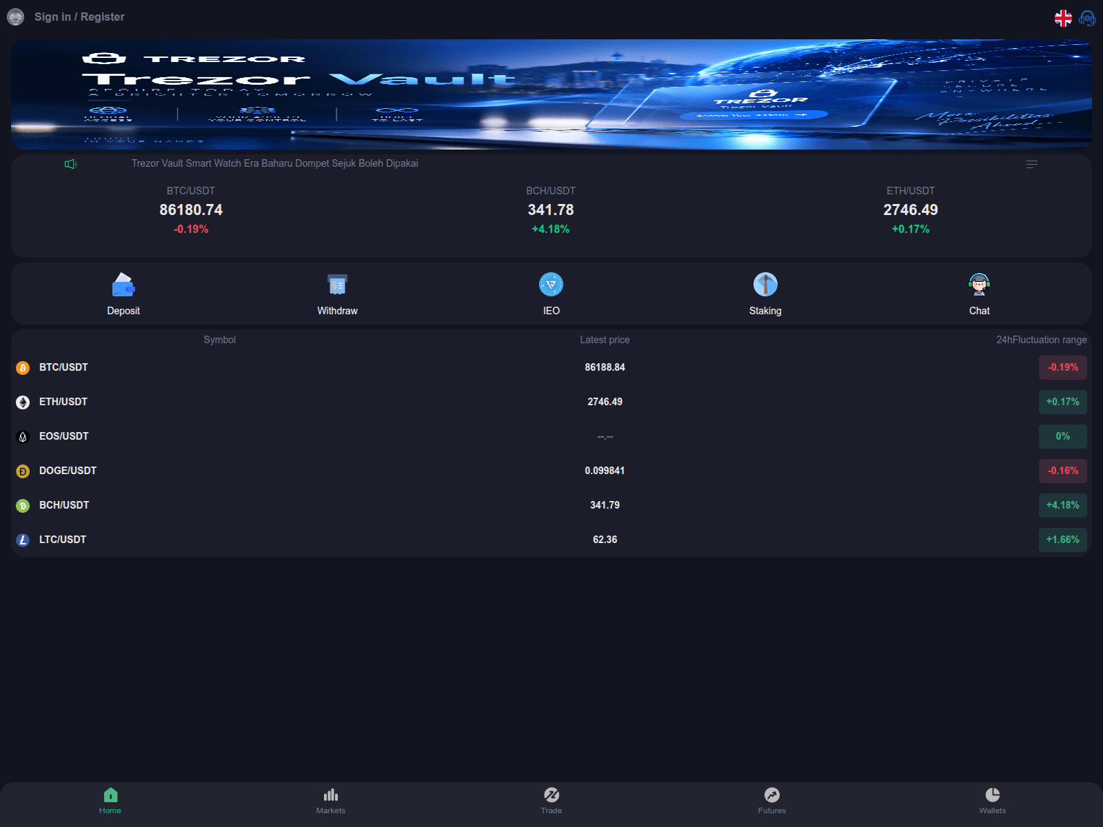 Screenshot of trezorkr.com