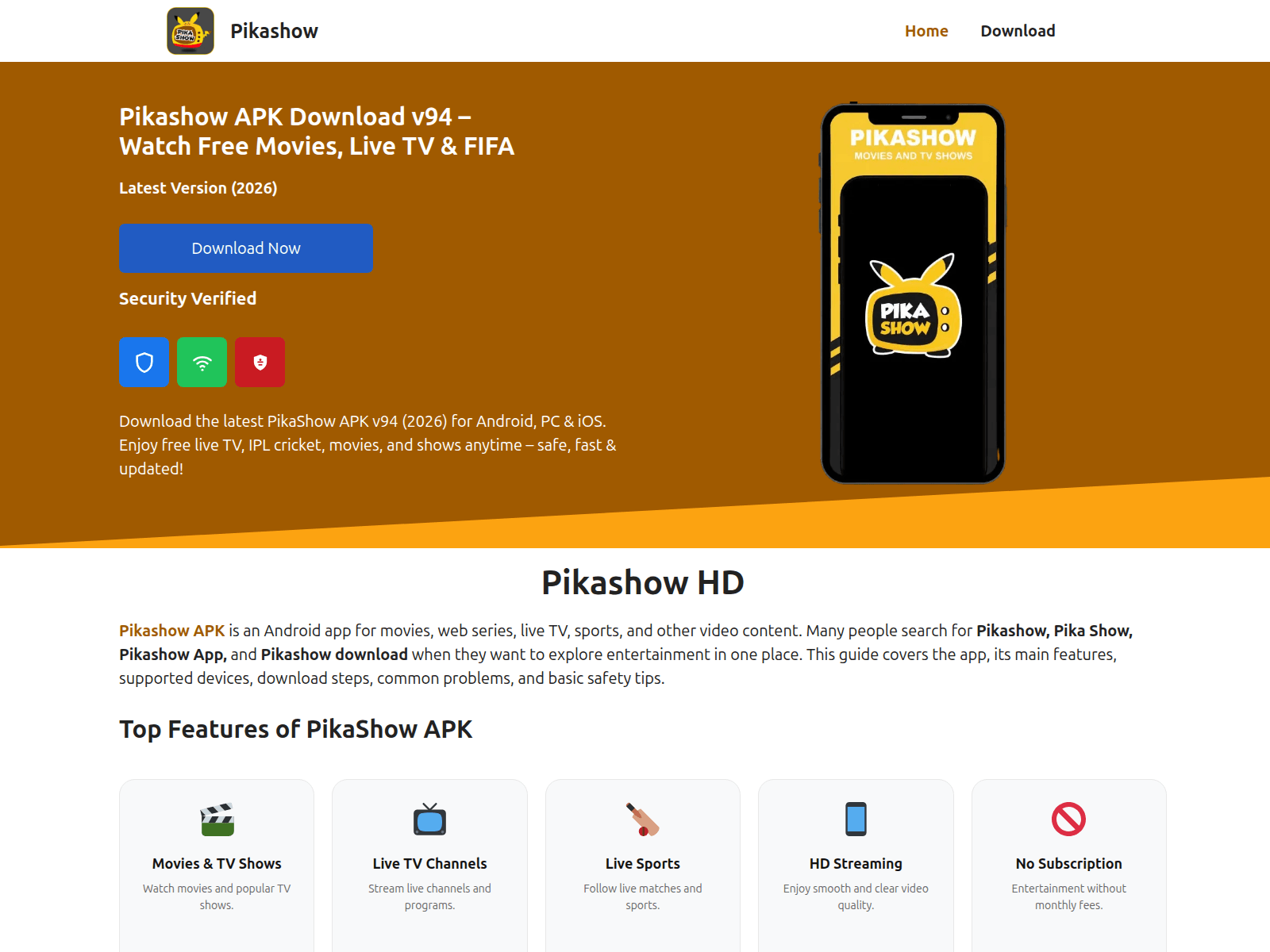 Screenshot of pikashowhds.com