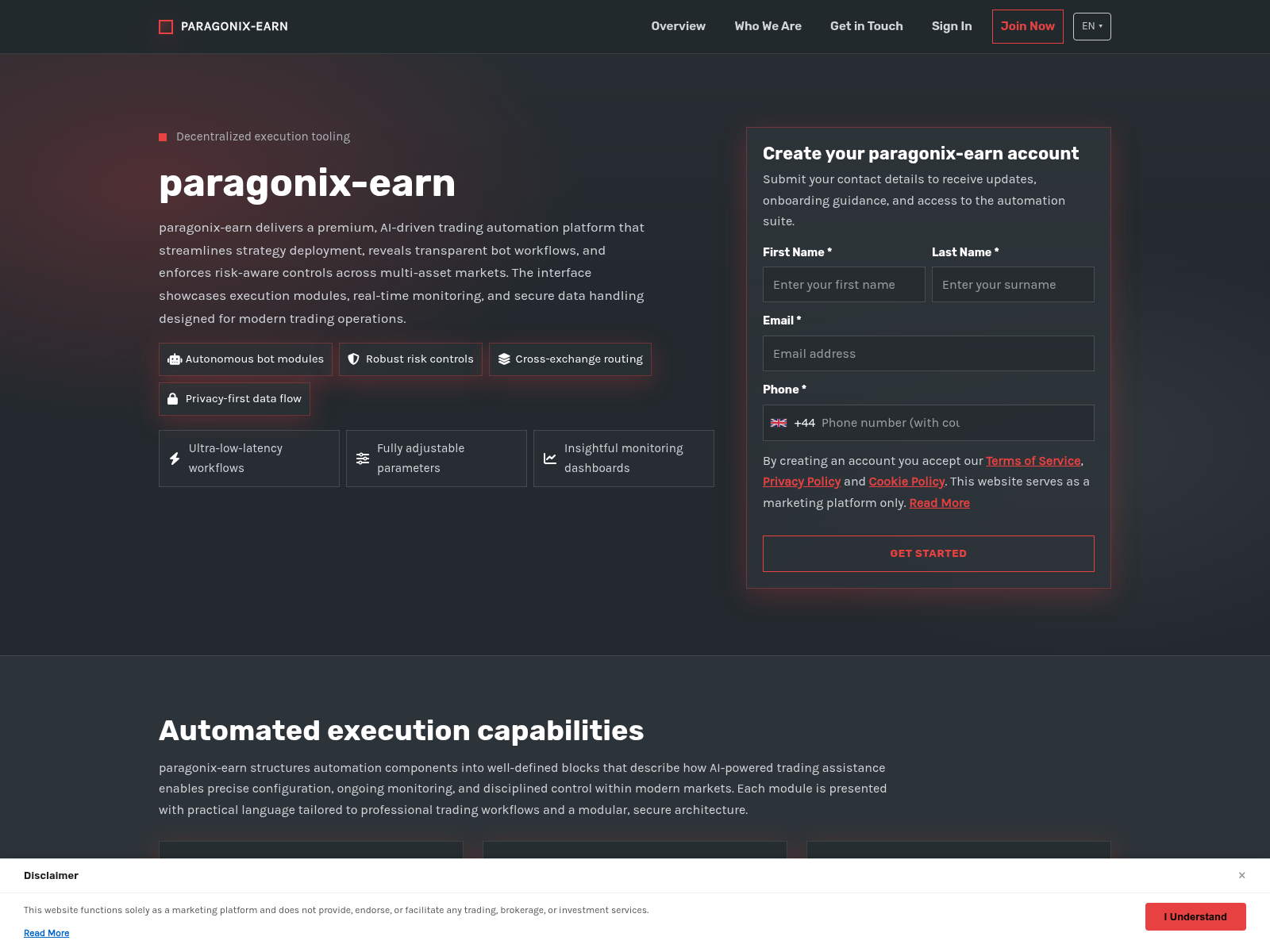Screenshot of paragonix-earn-software.com