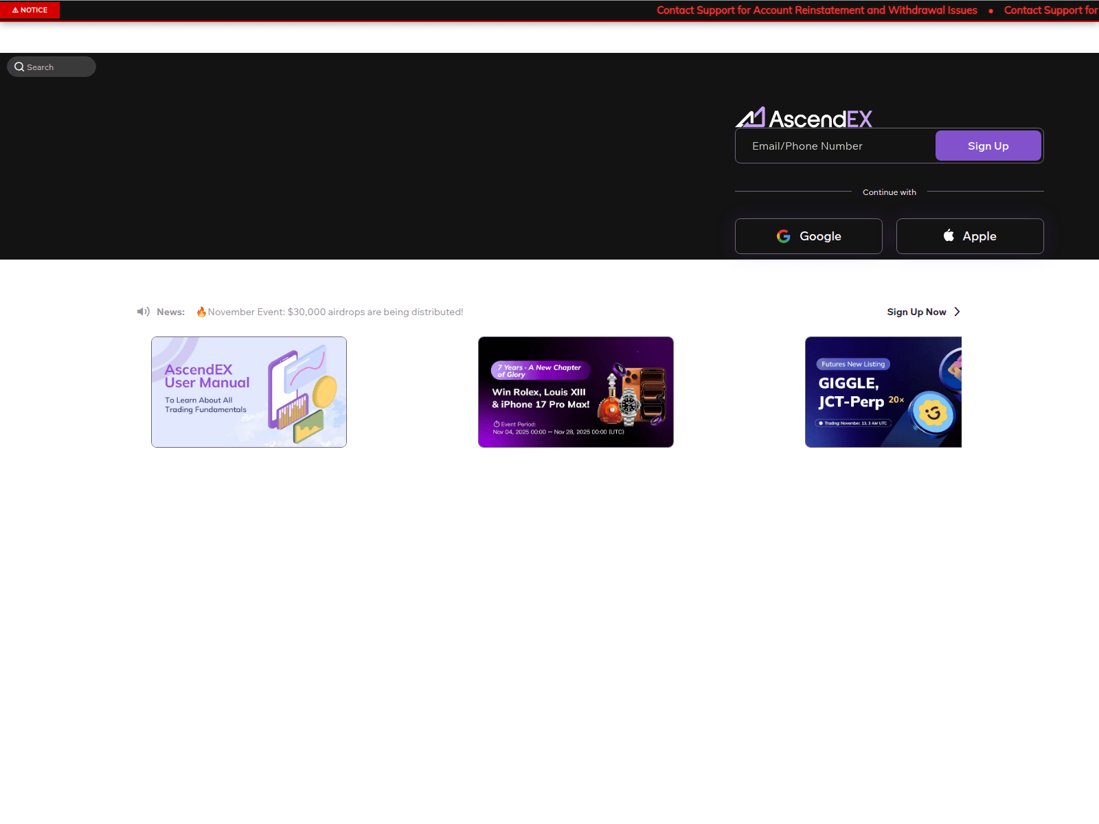 Screenshot of ascendeex.com