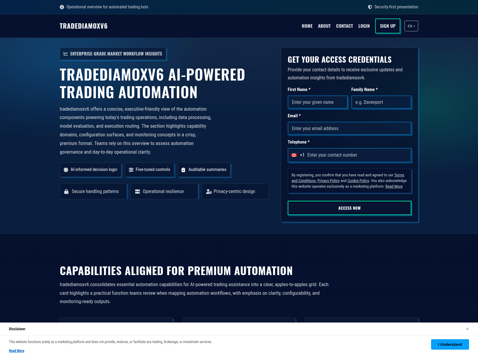 Screenshot of tradediamoxv6platform.com