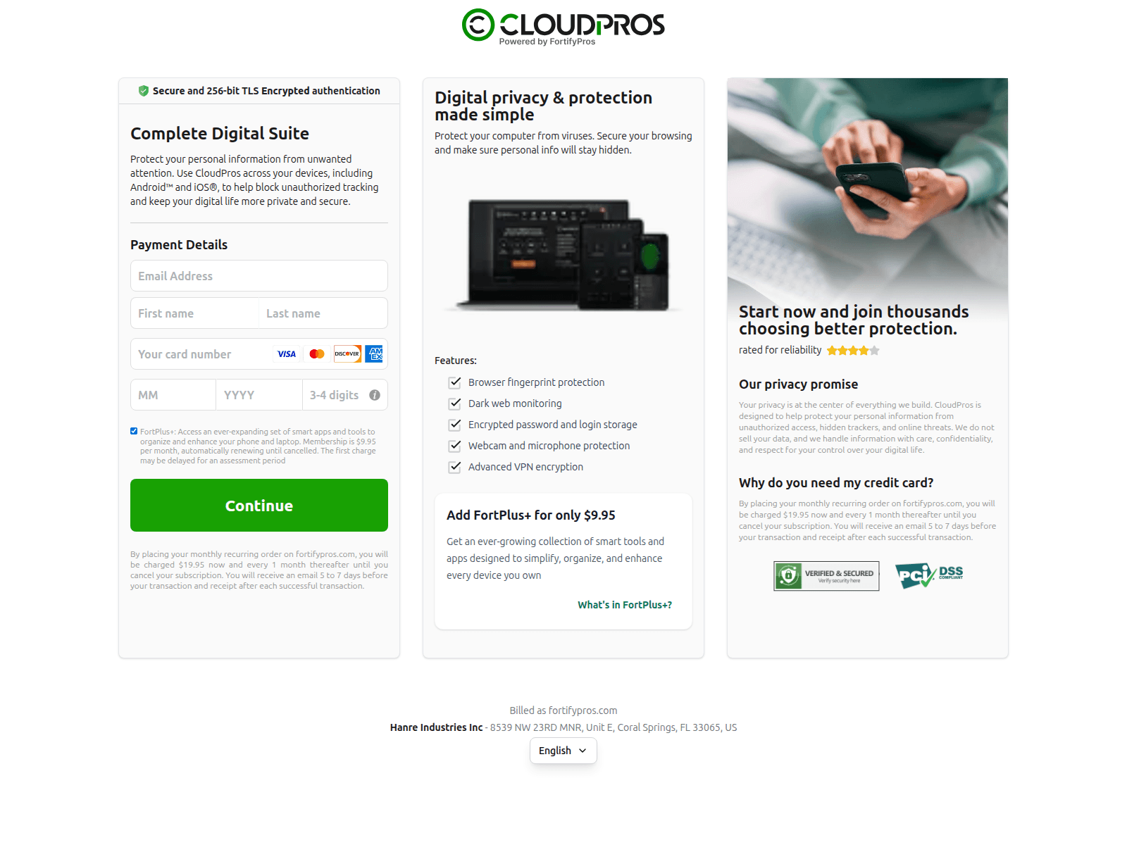 Screenshot of secure.fortifypros.com