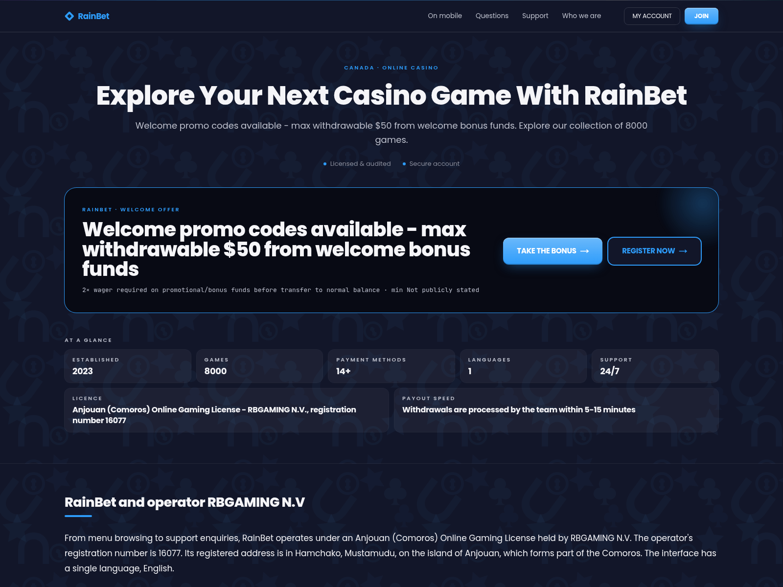 Screenshot of rainbetplay.ca