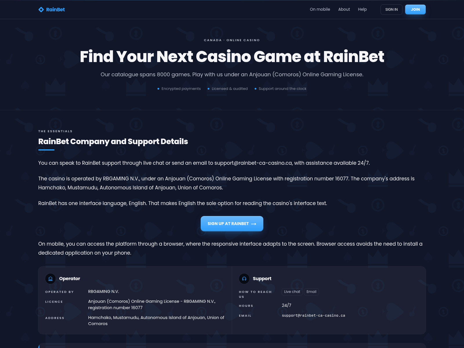 Screenshot of rainbet-ca-casino.ca