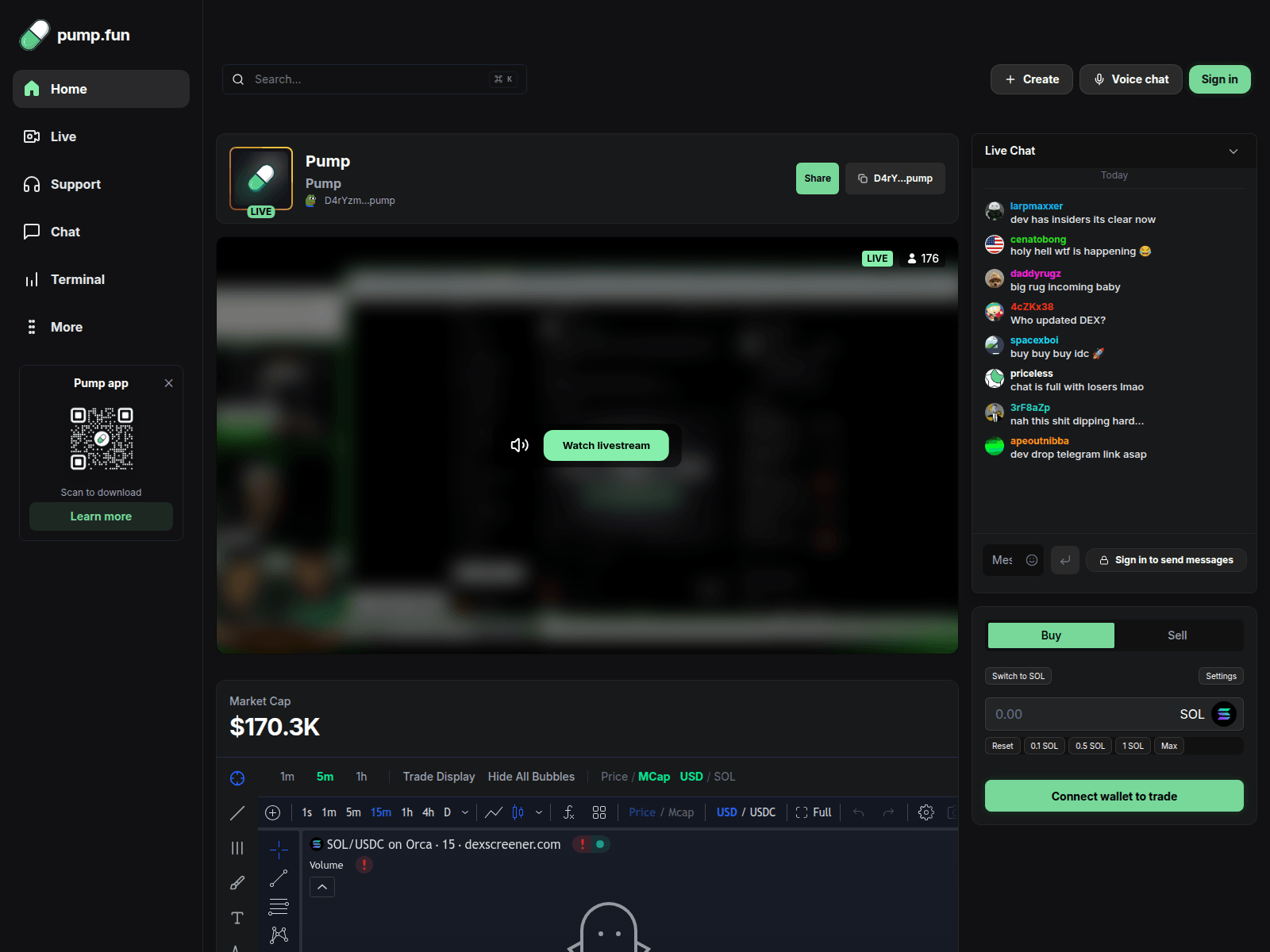 Screenshot of livestreaming-pump.fun