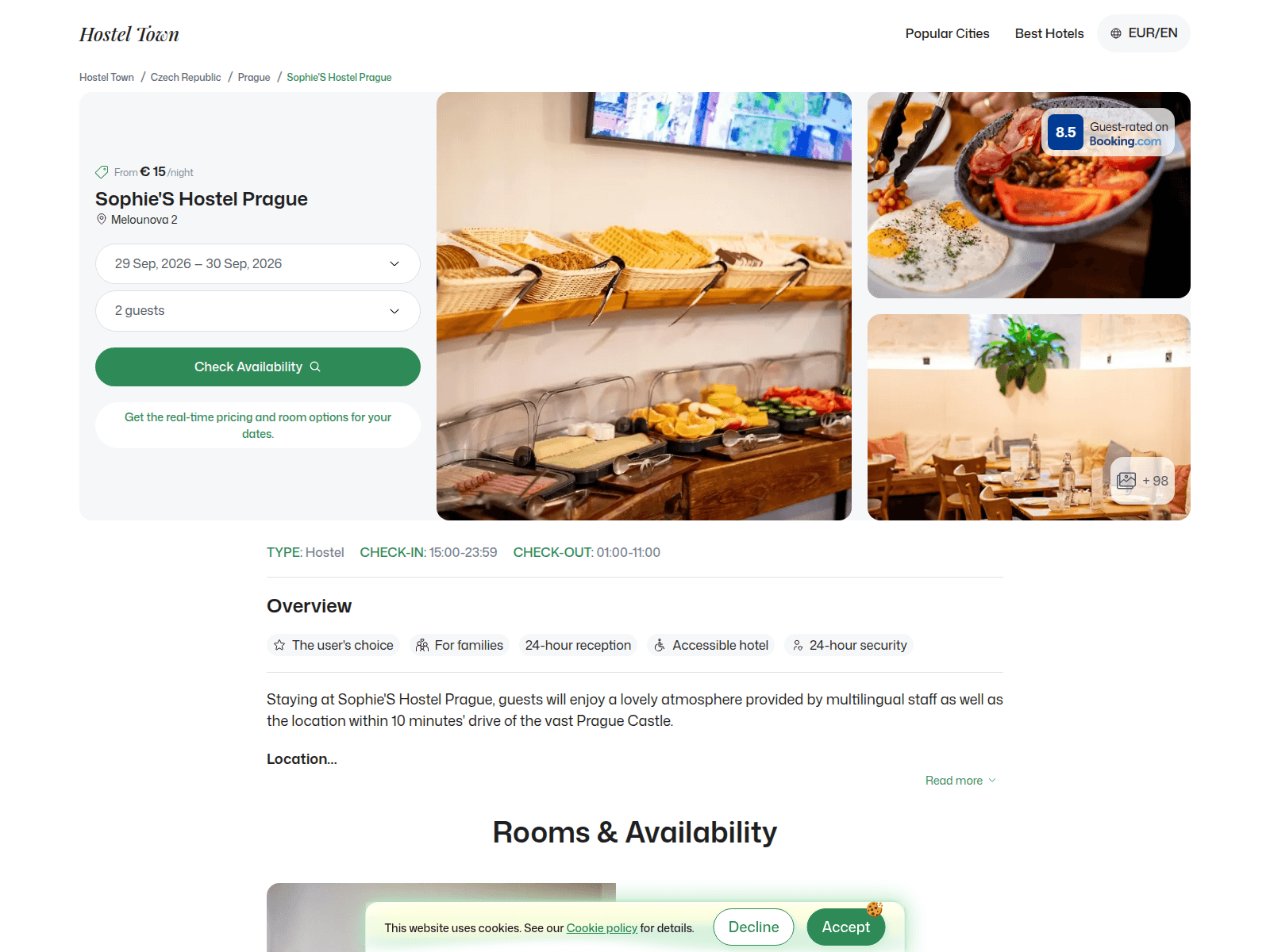 Screenshot of sophies.hostel.town