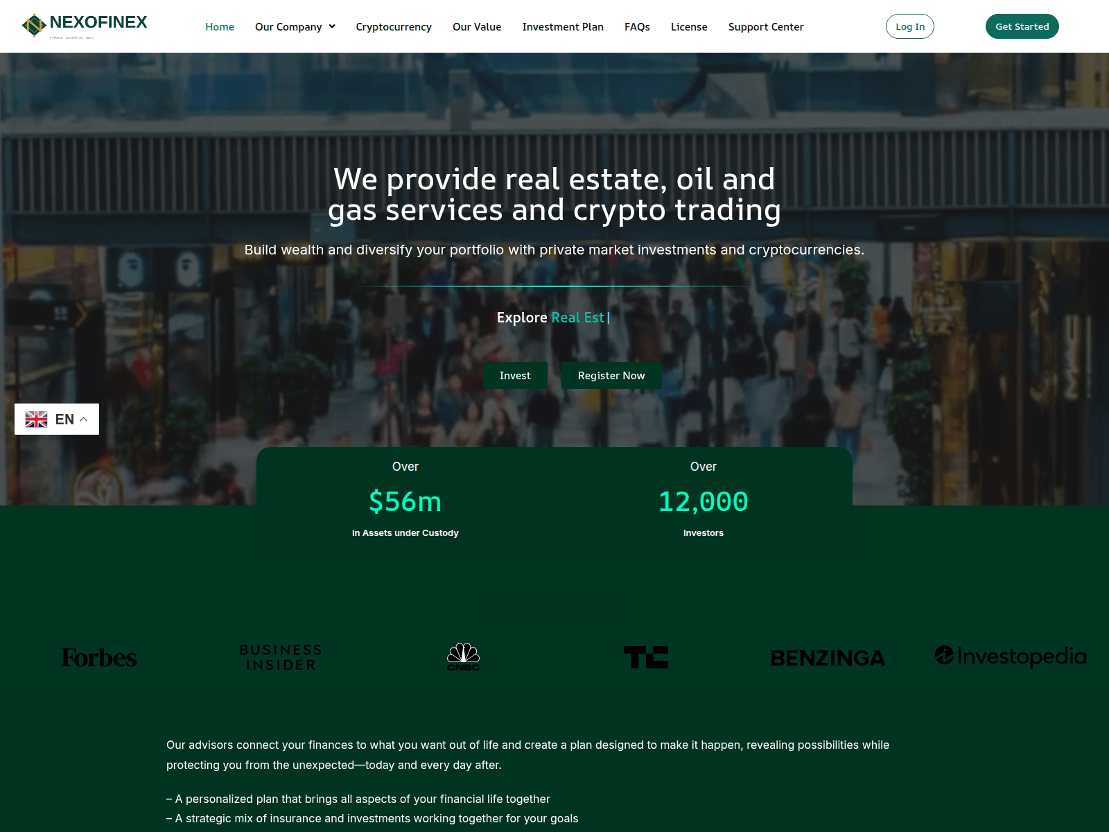 Screenshot of nexofinex.com