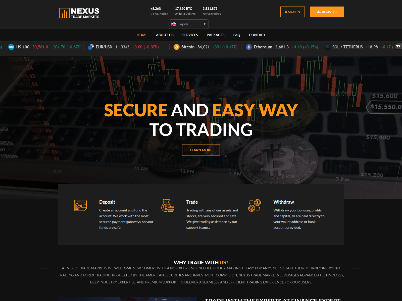 Screenshot von nexustrademarkets.com