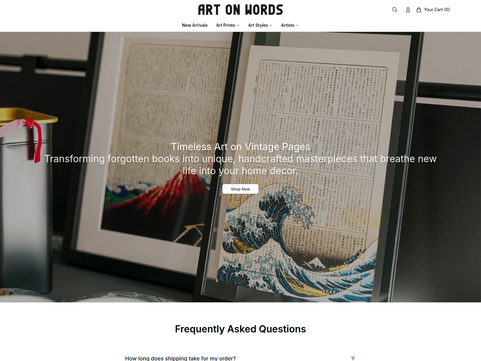 Captura de pantalla de artonwordsstore.shop