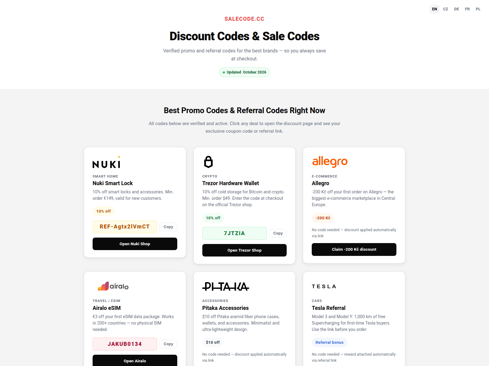 Screenshot von salecode.cc