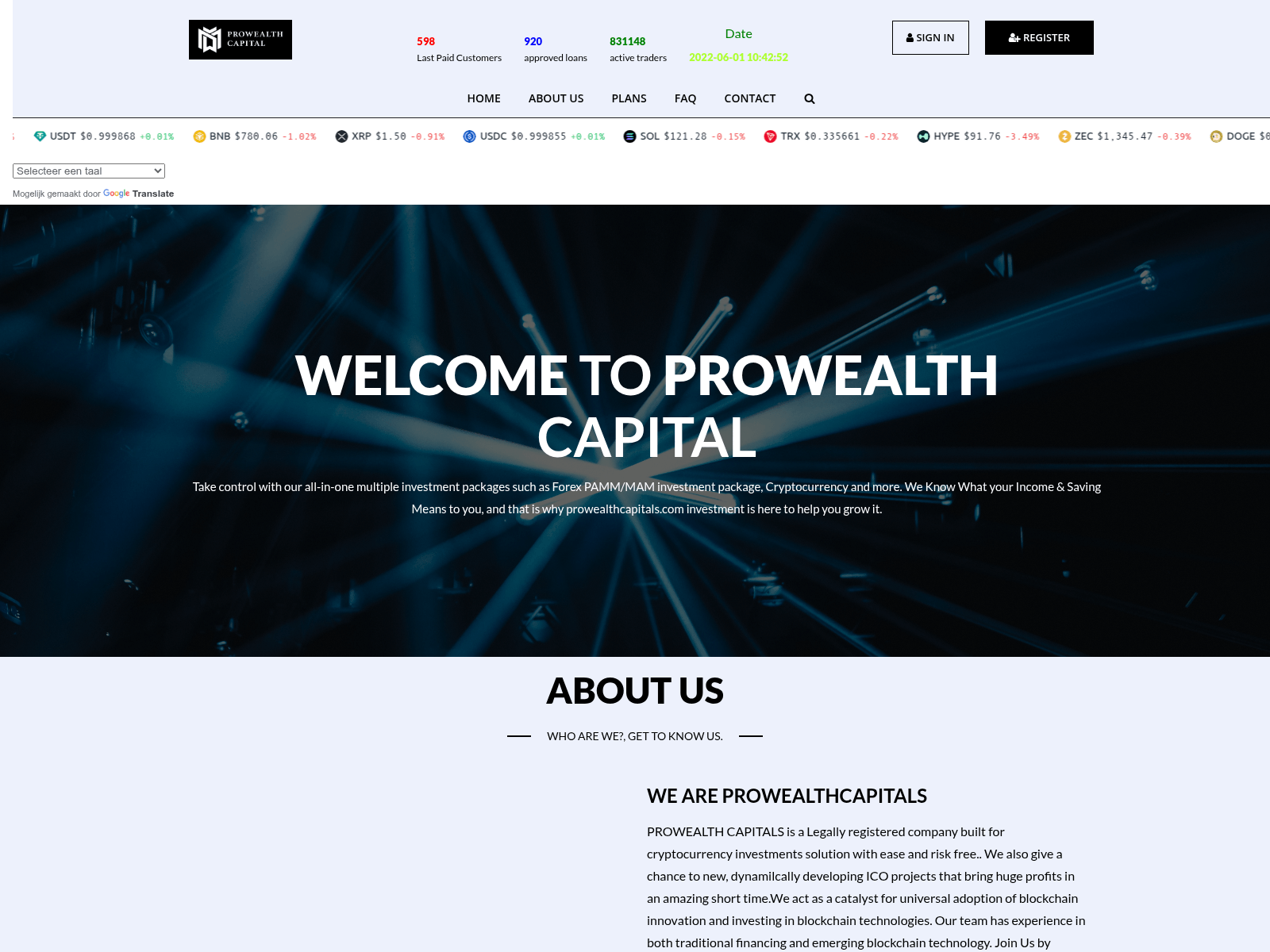 Screenshot of prowealthcapitals.com
