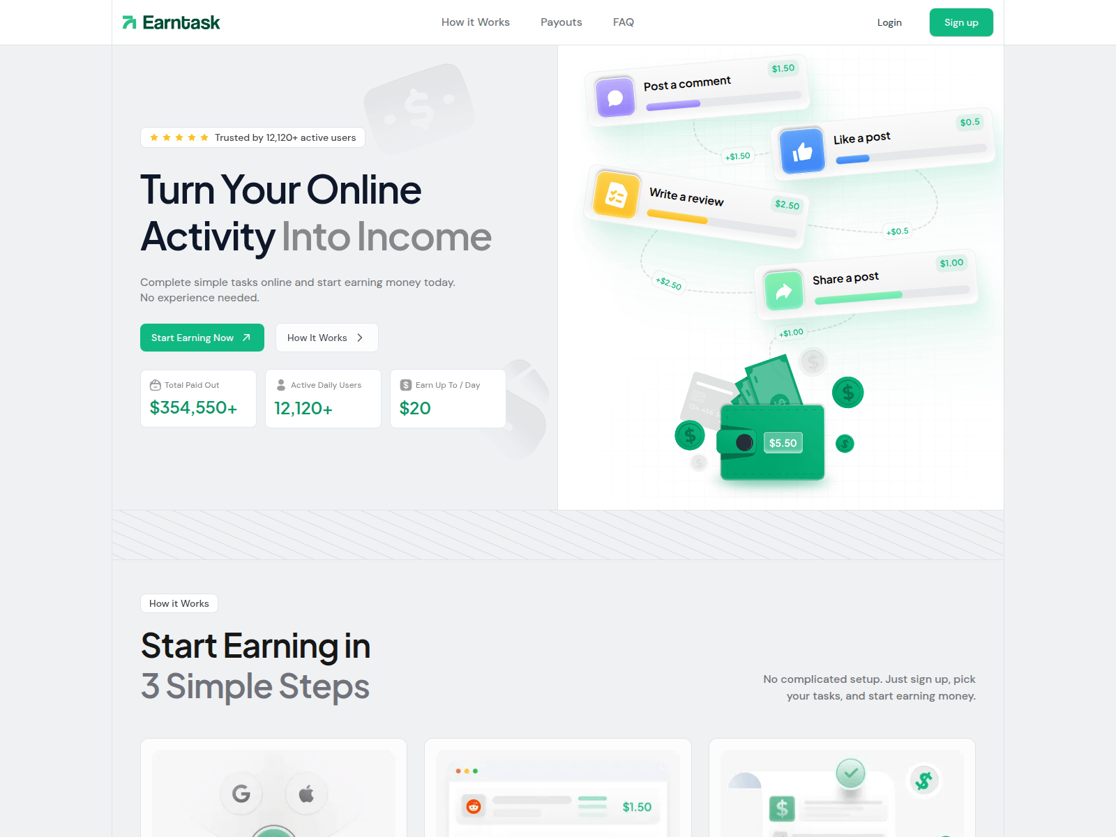 Screenshot von earntask.io