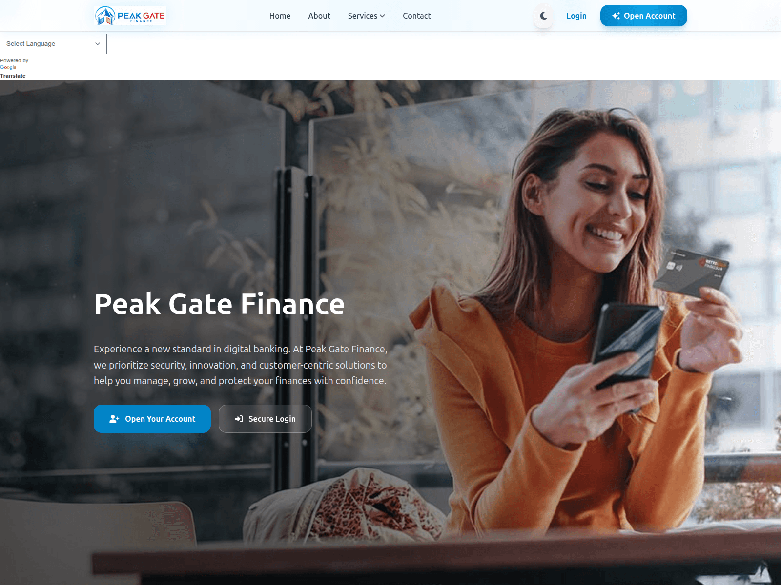 Captura de pantalla de peakgatefinance.com