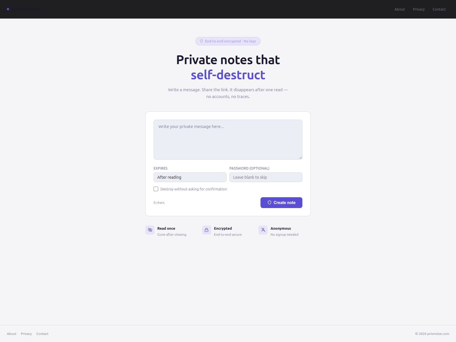 的截图 privnotze.com