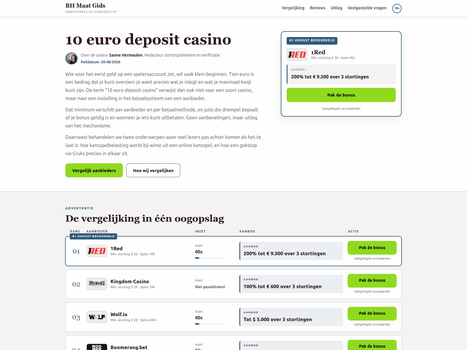 Screenshot of bhmaatcalculator.nl