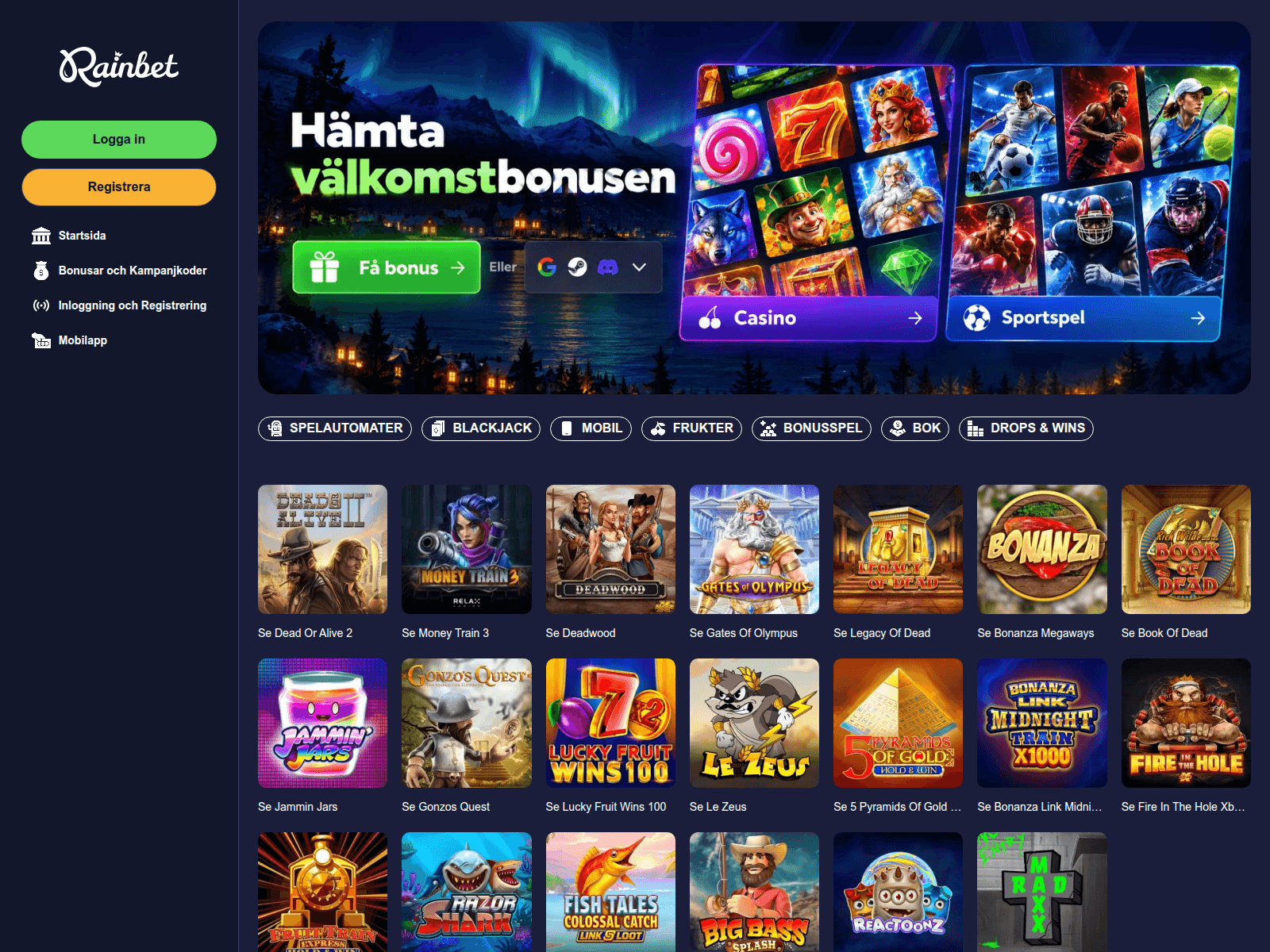 Screenshot of rainbet-kasino-sweden.com