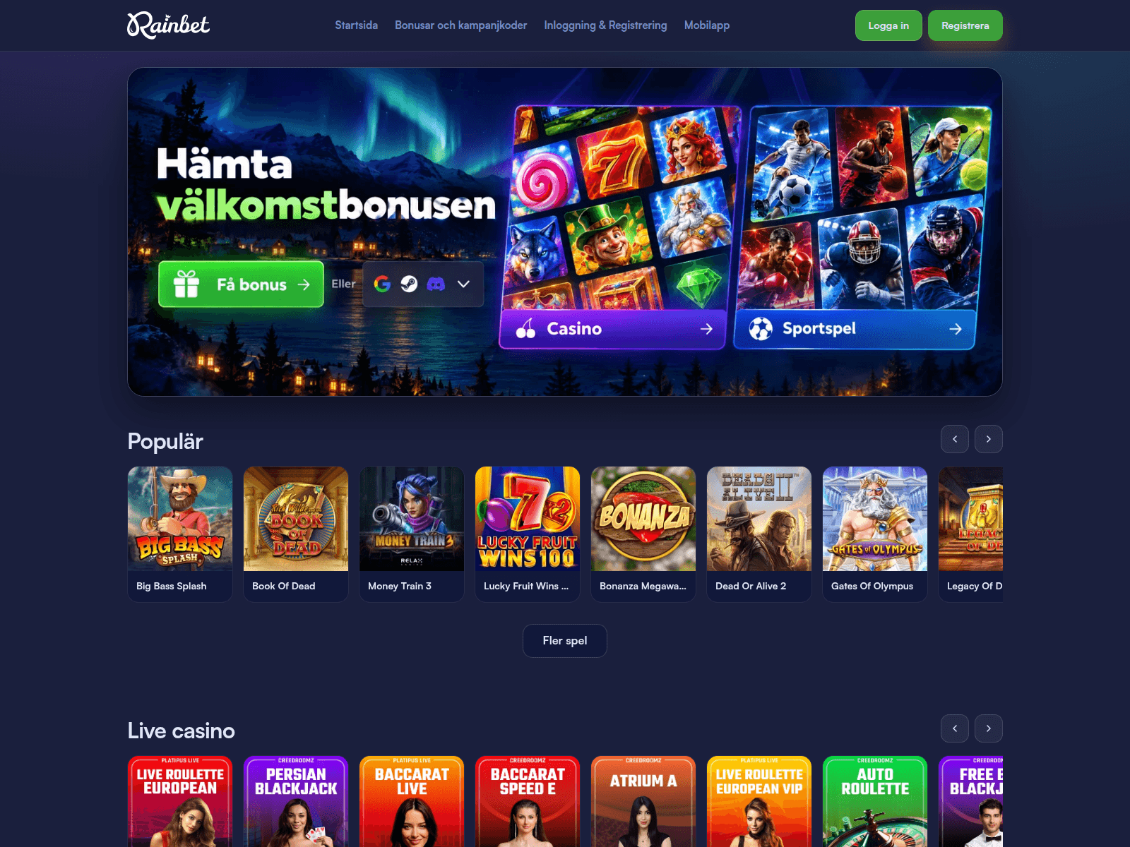 Screenshot of rainbet-kasino.se